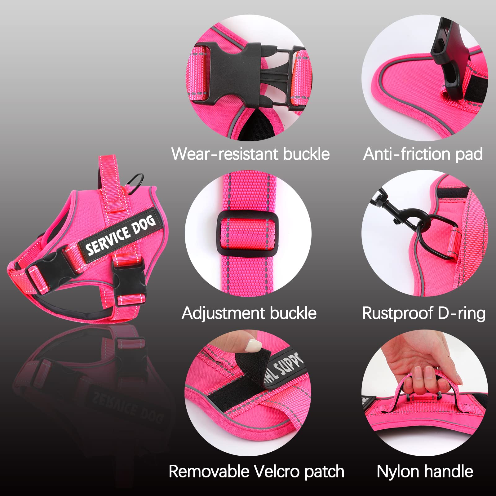 voopet Service Dog Harness, Emotional Support Pet Vest Harness, Reflective Breathable & Adjustable No Pull ESA Harness for Small