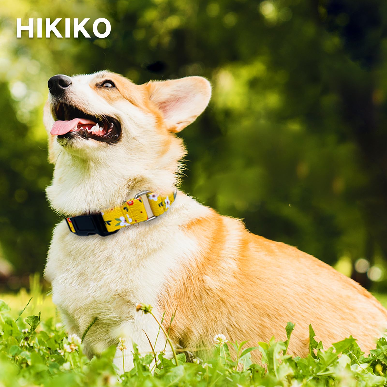 Hikiko Martingale Collar For Dogs Cute Floral Dog Collar For Small Medium Large Dogs Soft Nylon Quick Release Dog Collars (Yello