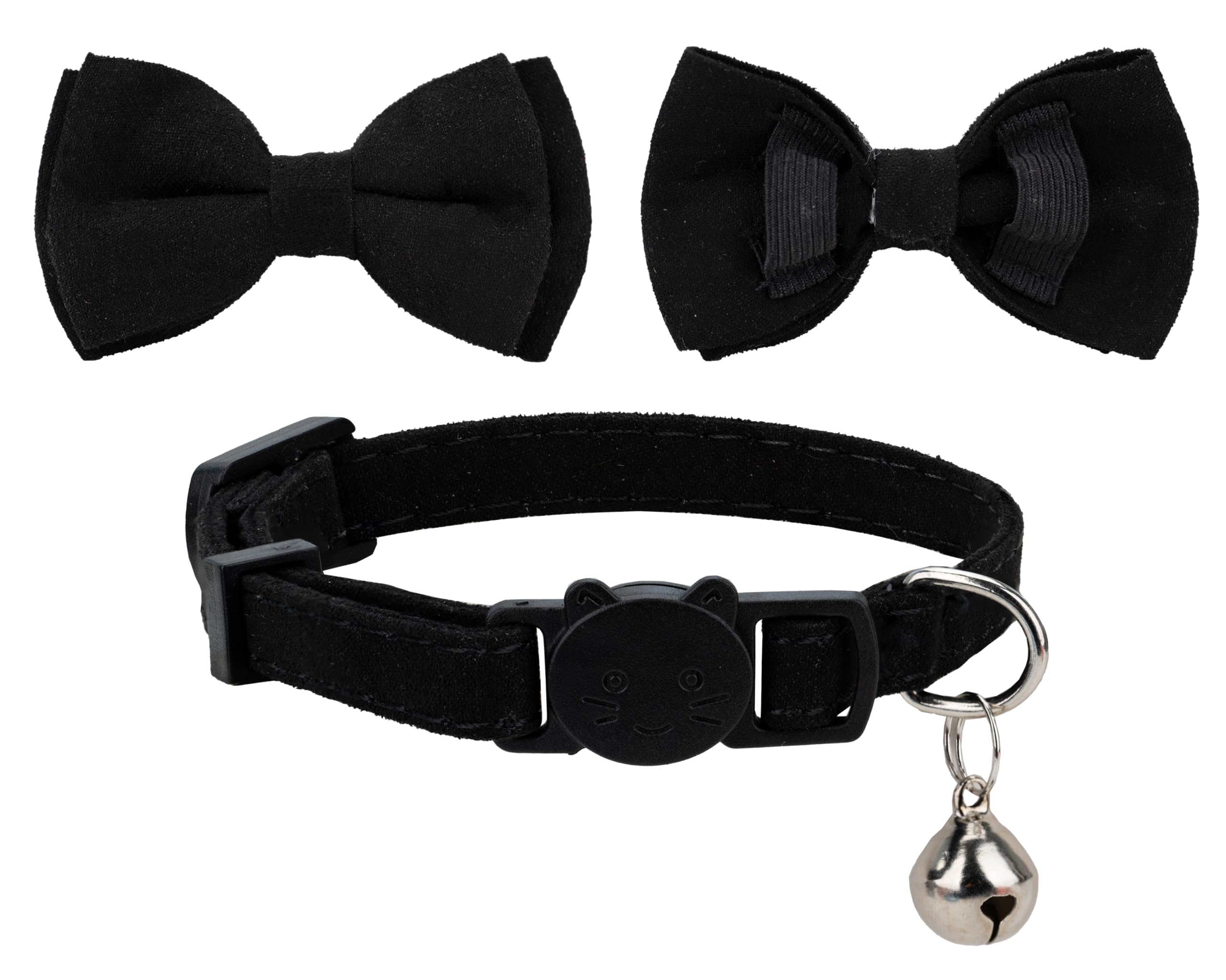 Gyapet Collar For Cats Pets Breakaway With Bell Bowtie Floral Bow Detachable Adjustable Safety Puppy 2Pcs Plaid & Solid-Black