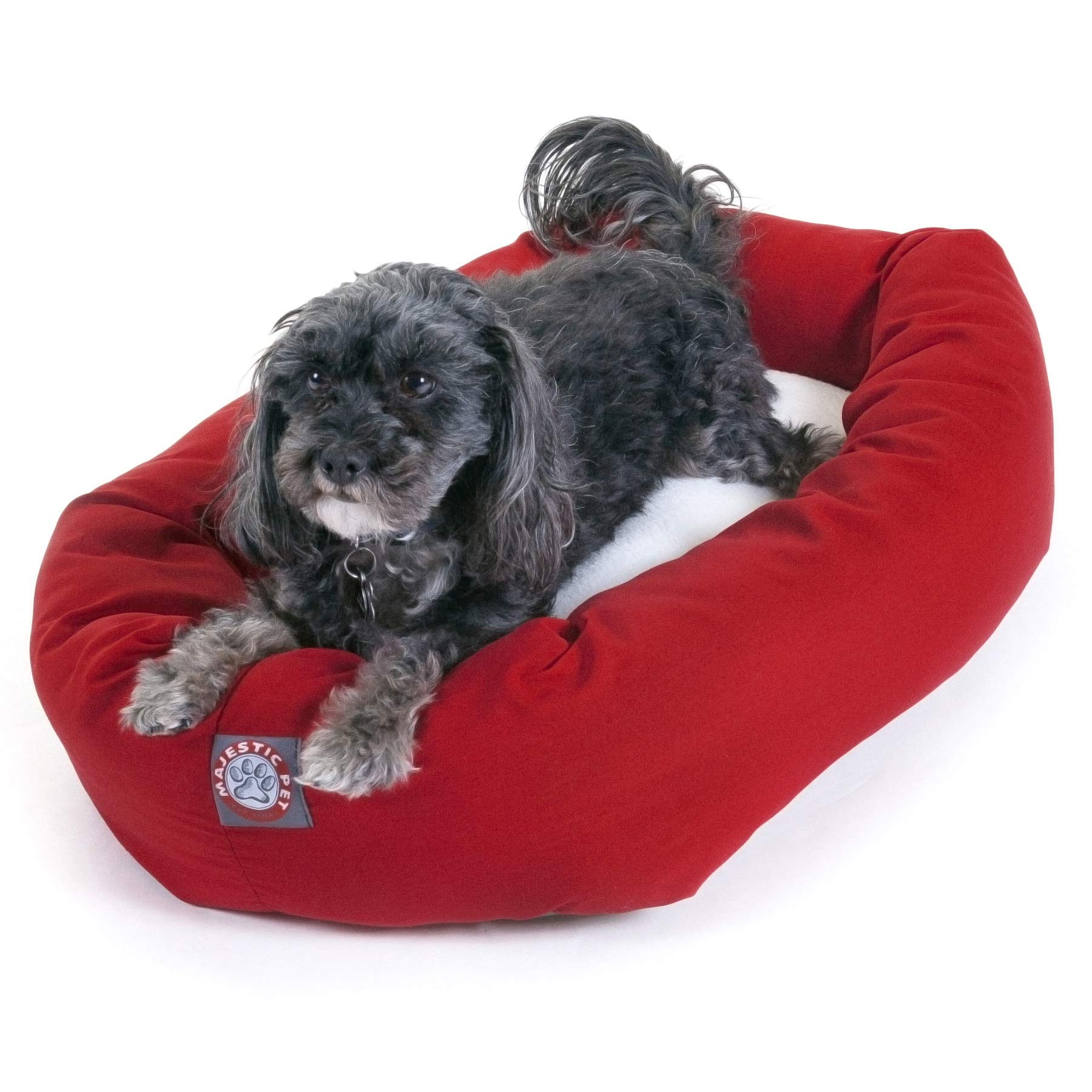 Majestic Pet 24 Inch Poly-Cotton Sherpa Calming Dog Bed Washable - Cozy Soft Round Dog Bed With Spine For Head Support - Fluffy 