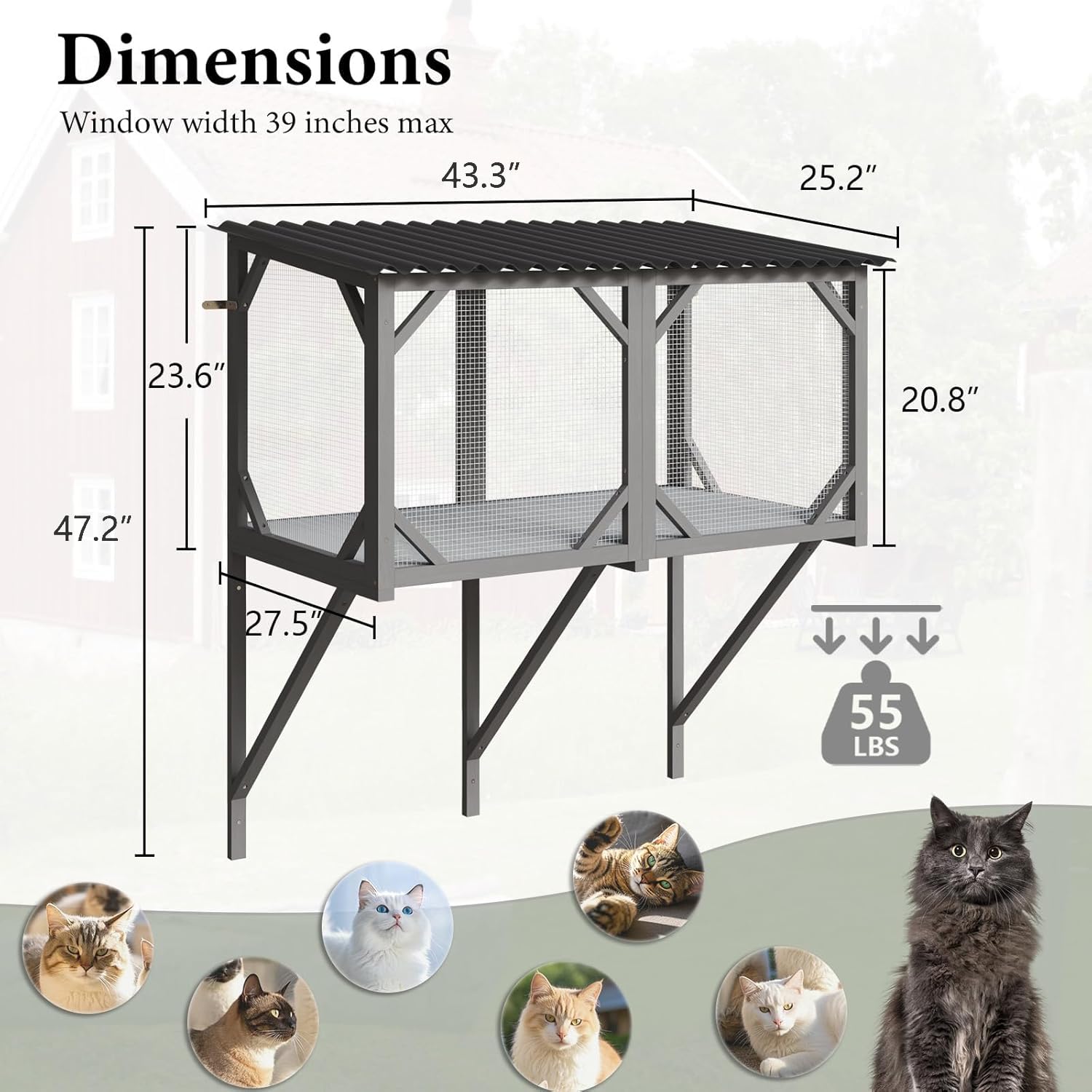 Waleaf Cat Window Box, 43.3  Catio Outdoor Cat Enclosure for Sunbathing, Napping & Overlooking, Sturdy Window Perch for Large In