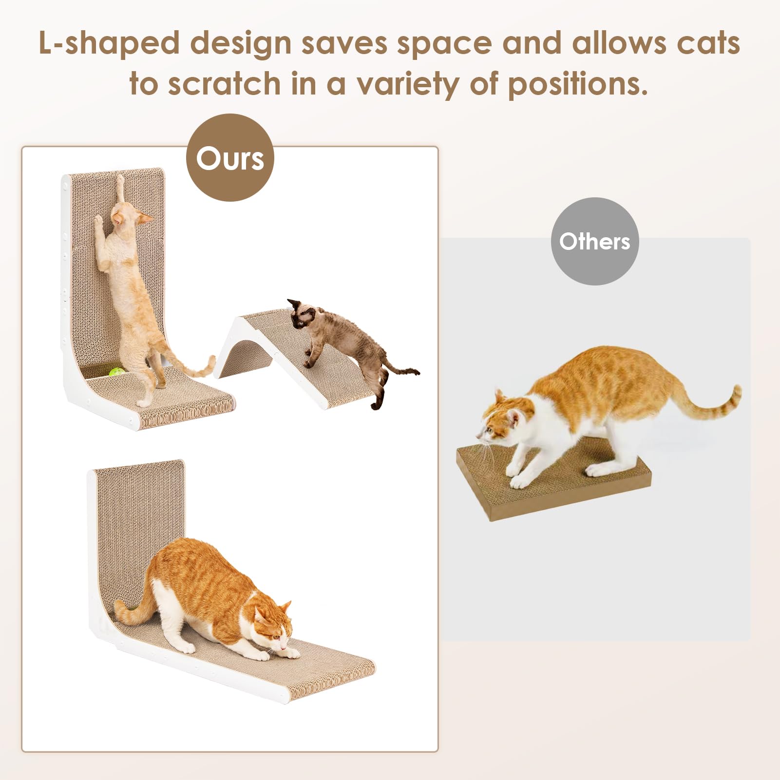 Eheyciga Cardboard Cat Scratcher For Indoor Cats, 26.8 Inch L Shaped Vertical Cat Scratching Board With Ball Cat Toy, Large Cat
