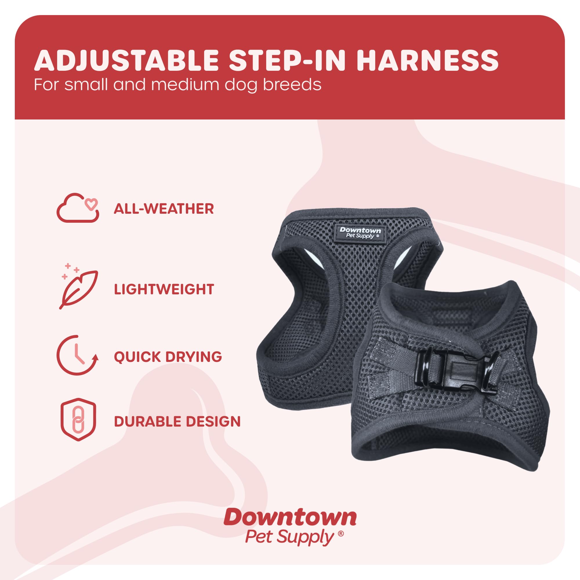 Downtown Pet Supply Step In Dog Harness No Pull, X-Large, Charcoal - Adjustable Harness With Padded Mesh Fabric And Reflective T