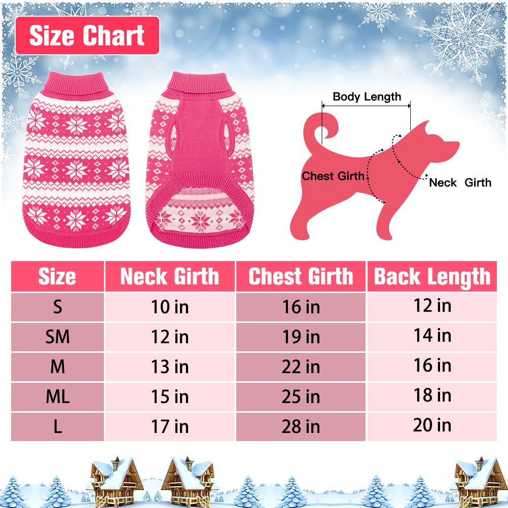 Kooltail Cable Knit Dog Sweater Turtleneck, Cold Weather Pullover Classic Knitwear, Snowflake Pattern Thick Warm Winter Pet Clothes, Dog Christmas Sweater For Small Medium Large Dogs Girl, Pink L