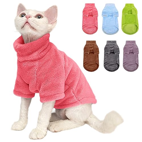 Sunfura Turtleneck Sweater Coat For Cat, Kitten Fleece Winter Pullover Vest Cat Cozy Soft Pajamas With Sleeves For Puppy Cats, P