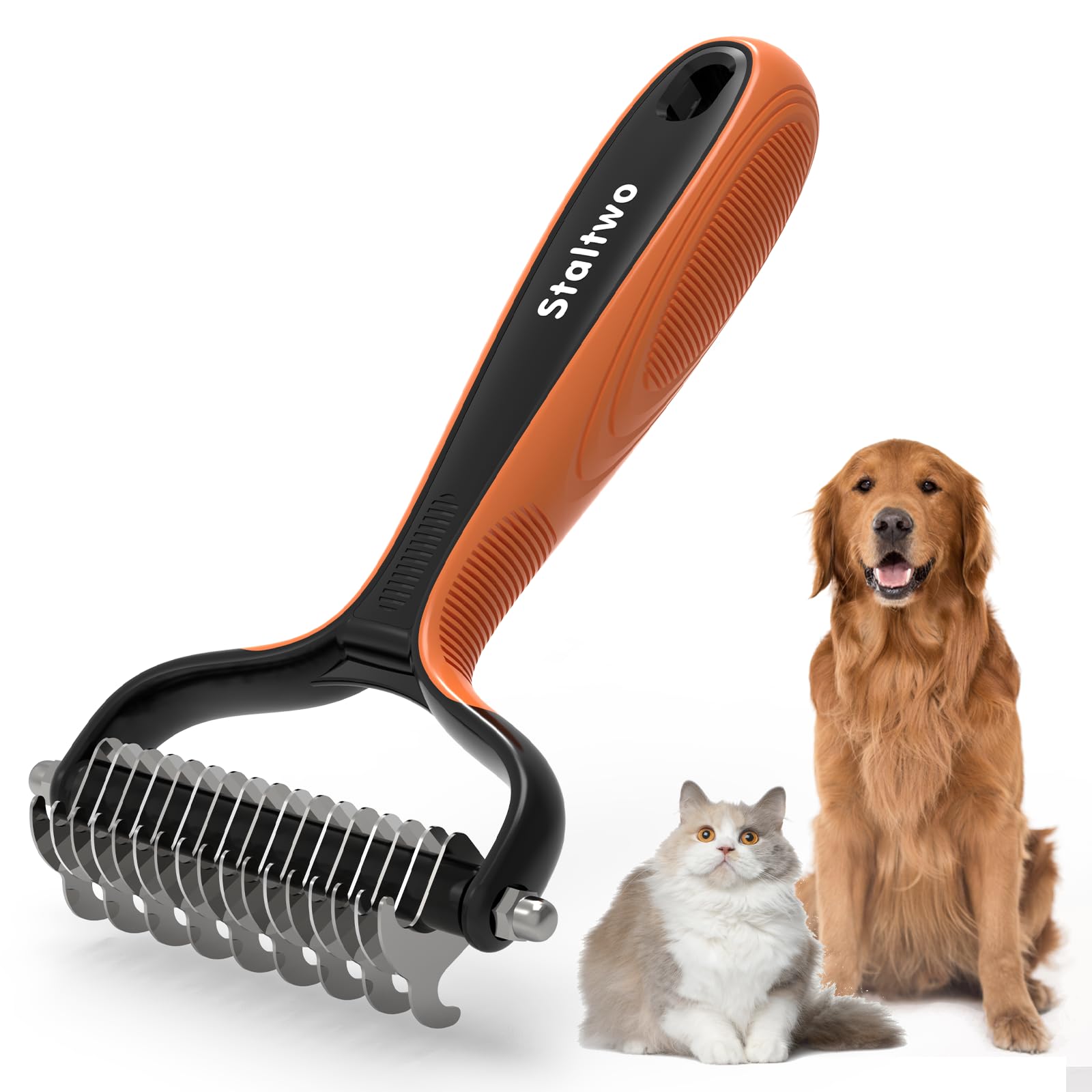 Staltwo Deshedding Dog Brush For Shedding - 2-In-1 Professional Undercoat Rake And Furminator For Dogs | Shedding Control For Lo