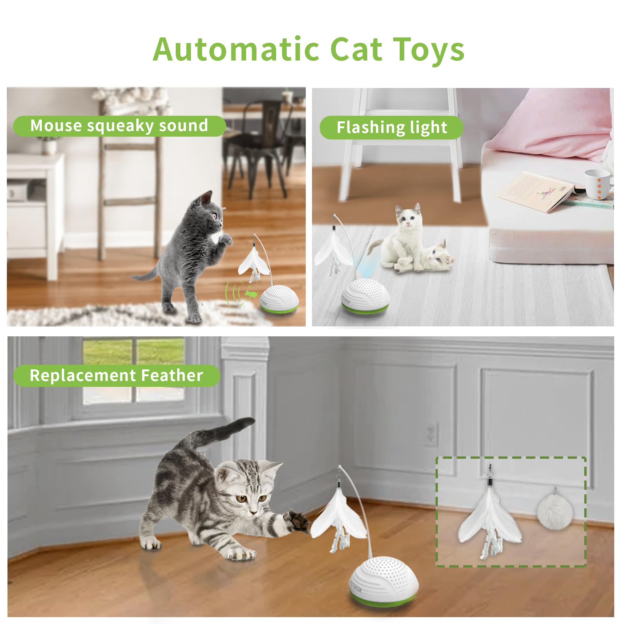 Petgeek Automatic Cat Toy, Interactive Cat Toy With Mouse Sound Squeaky, Kitty Toys For Cat Small, Feather Cat Toys For Indoor Cats, Best Gift For Birthday, Thanksgiving, Christmas, New Year