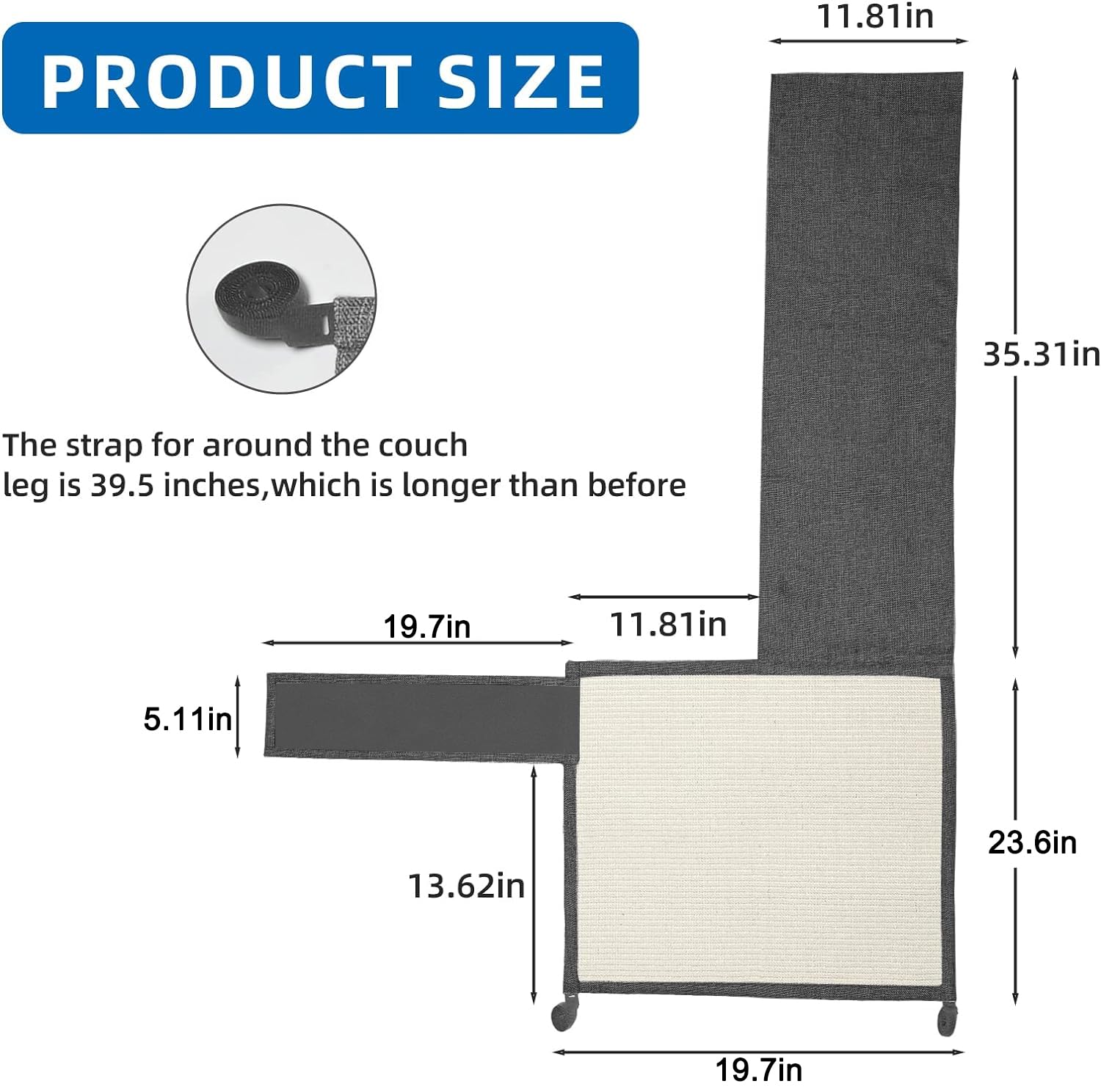 Cat Scratch Furniture Couch Protector With Natural Sisal For Protecting Couch Sofa Chair (Left Hand)