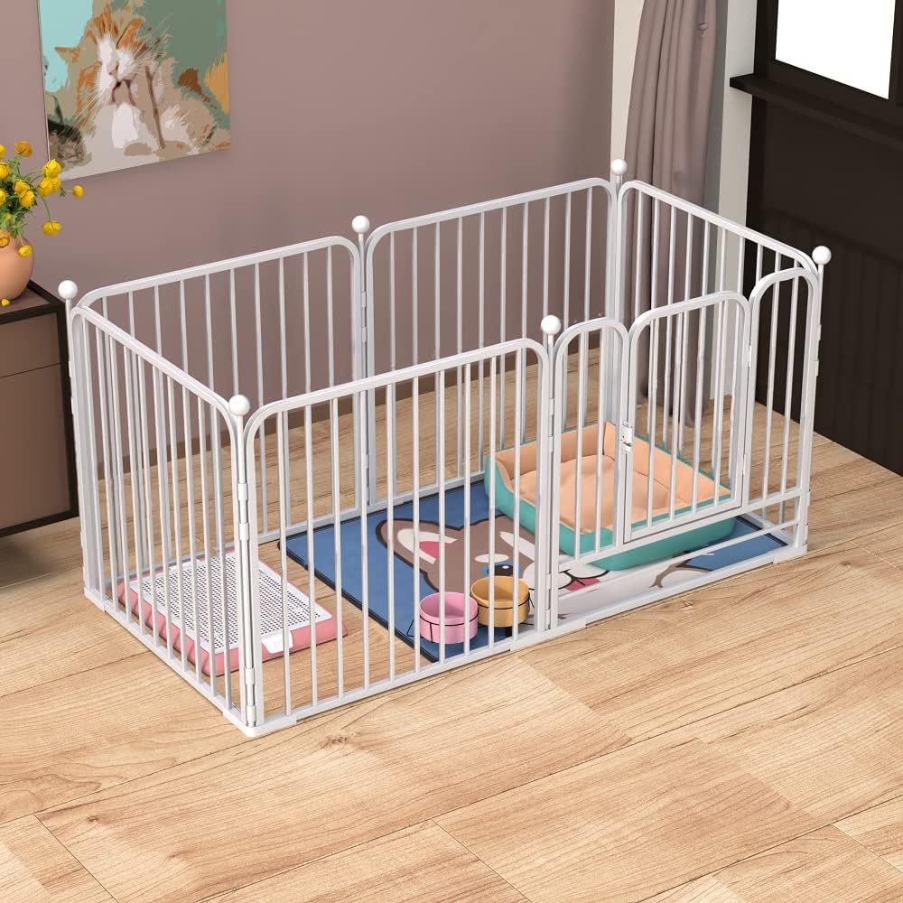 PEIPOOS Dog Playpen, Heavy Duty Metal Exercise Pen, Indoor/Outdoor Use, White