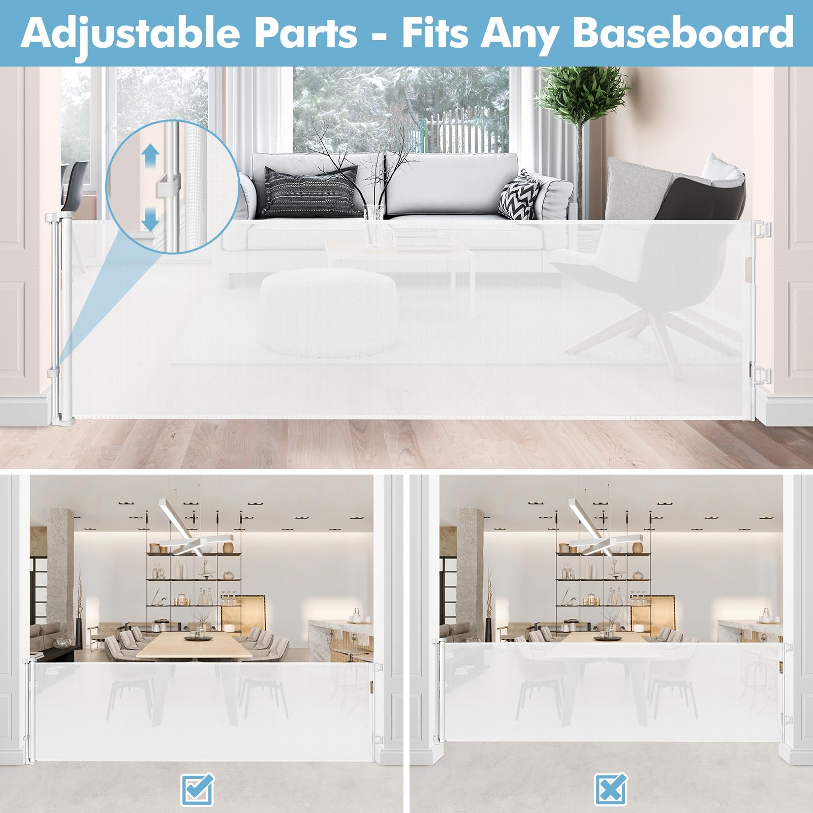 75 Inch Extra Wide Baby Gate For Wide Openings Indoor Outdoor Retractable Baby Gates Extra Wide Retractable Dog Gate Long Baby Gate Dog Gates For The House Extra Wide Child Gates For Doorways, White