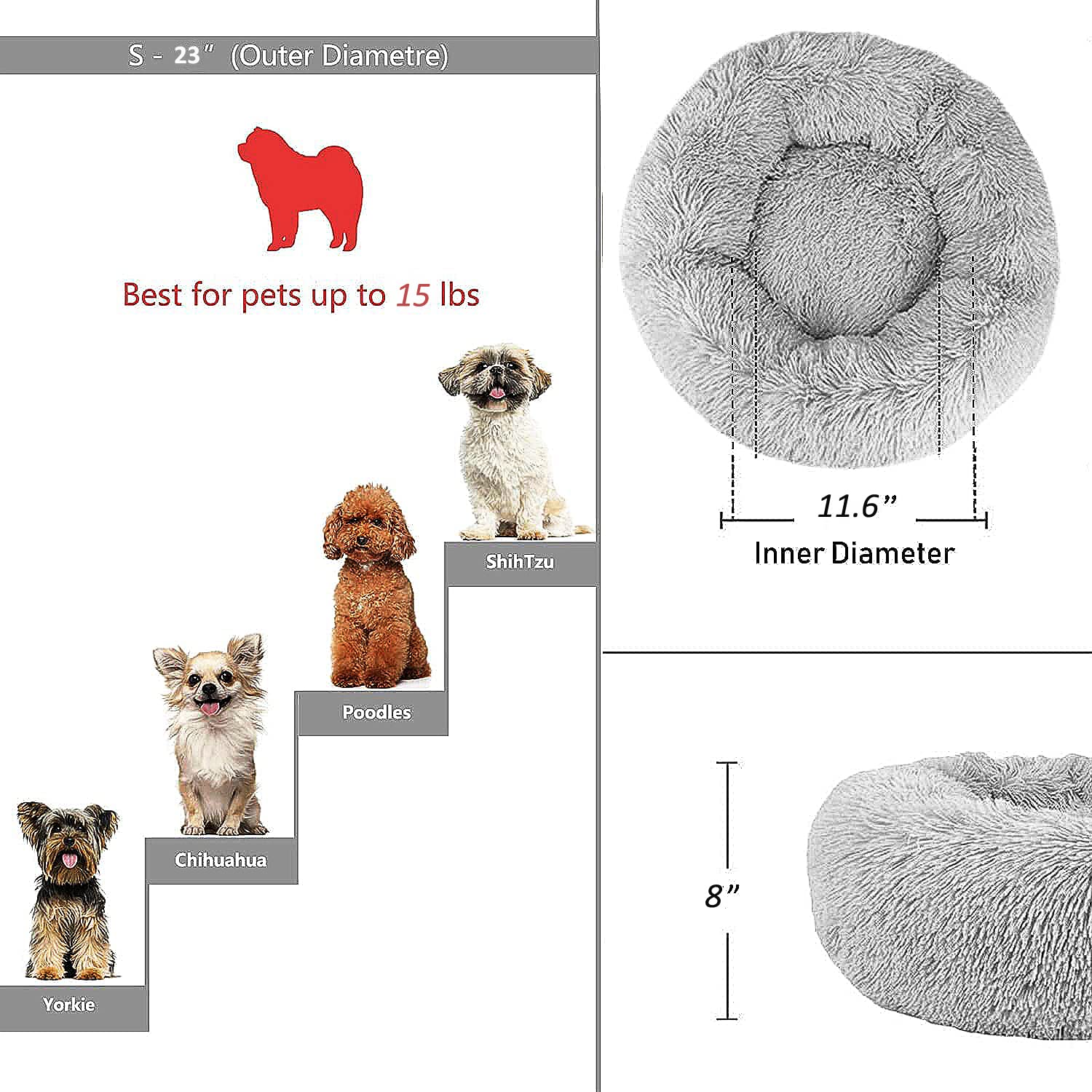 Calming Dog Bed For Small Dogs Round Fluffy Self Warming Pet Bedgray Donut Cuddler Pet Bed For Puppiesxs Dog Bed Washable.