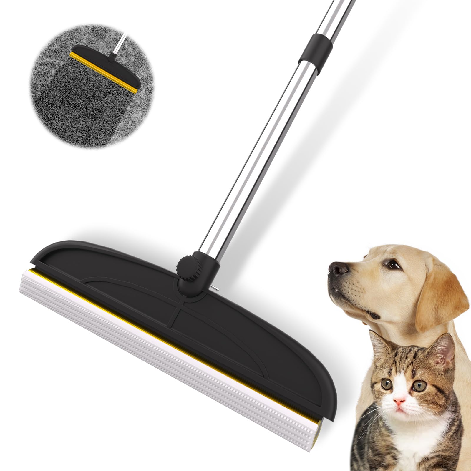 Carpet Rake For Dog Hair Remover: 2 In 1 Reusable Pet Hair Remover - 60 Adjustable Long Handle Carpet Hair Removal Tool For Dog 