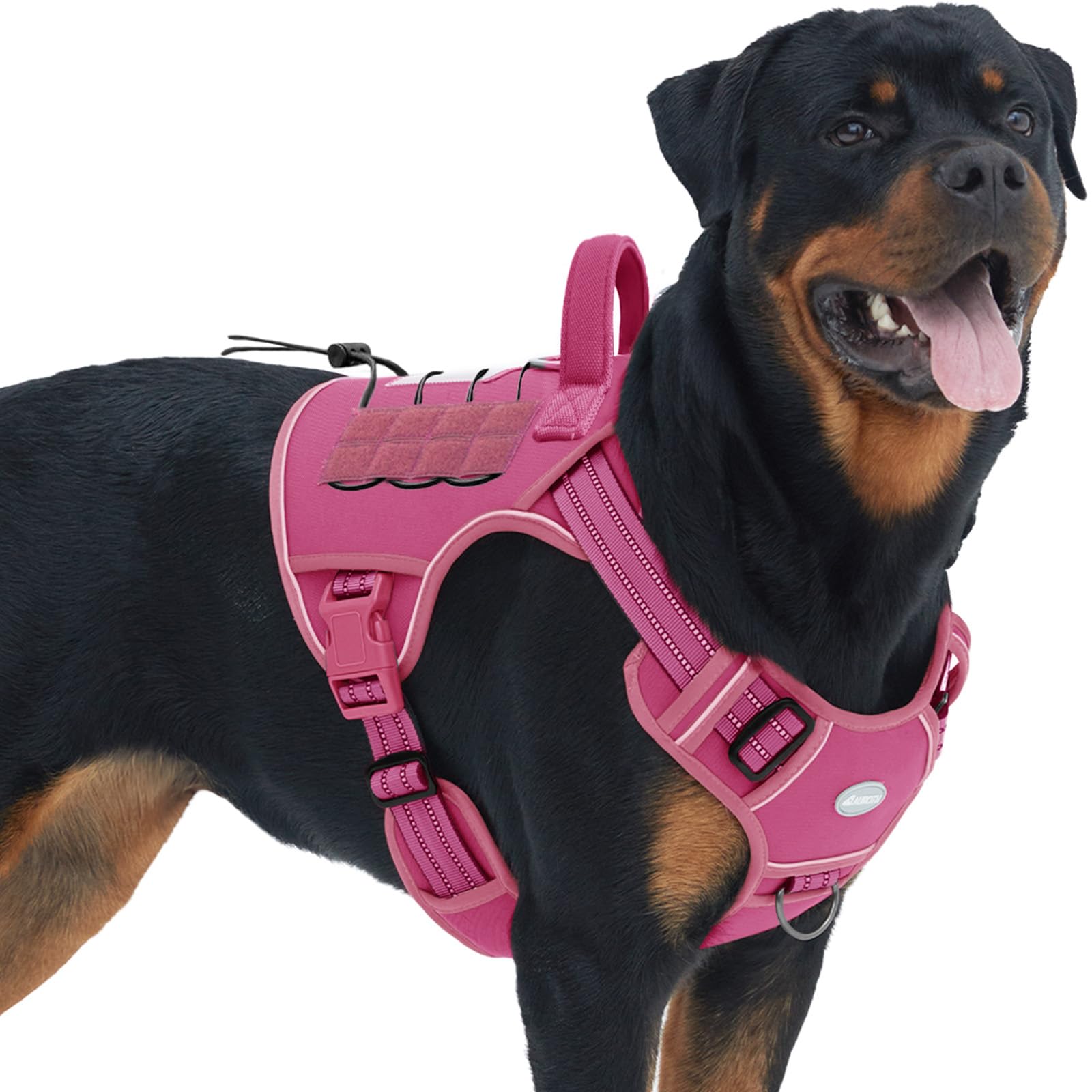 Auroth Tactical Dog Harness For Large Dogs No Pull Adjustable Pet Harness Reflective K9 Working Training Easy Control Pet Vest Military Service Dog Harnesses Rose Red L