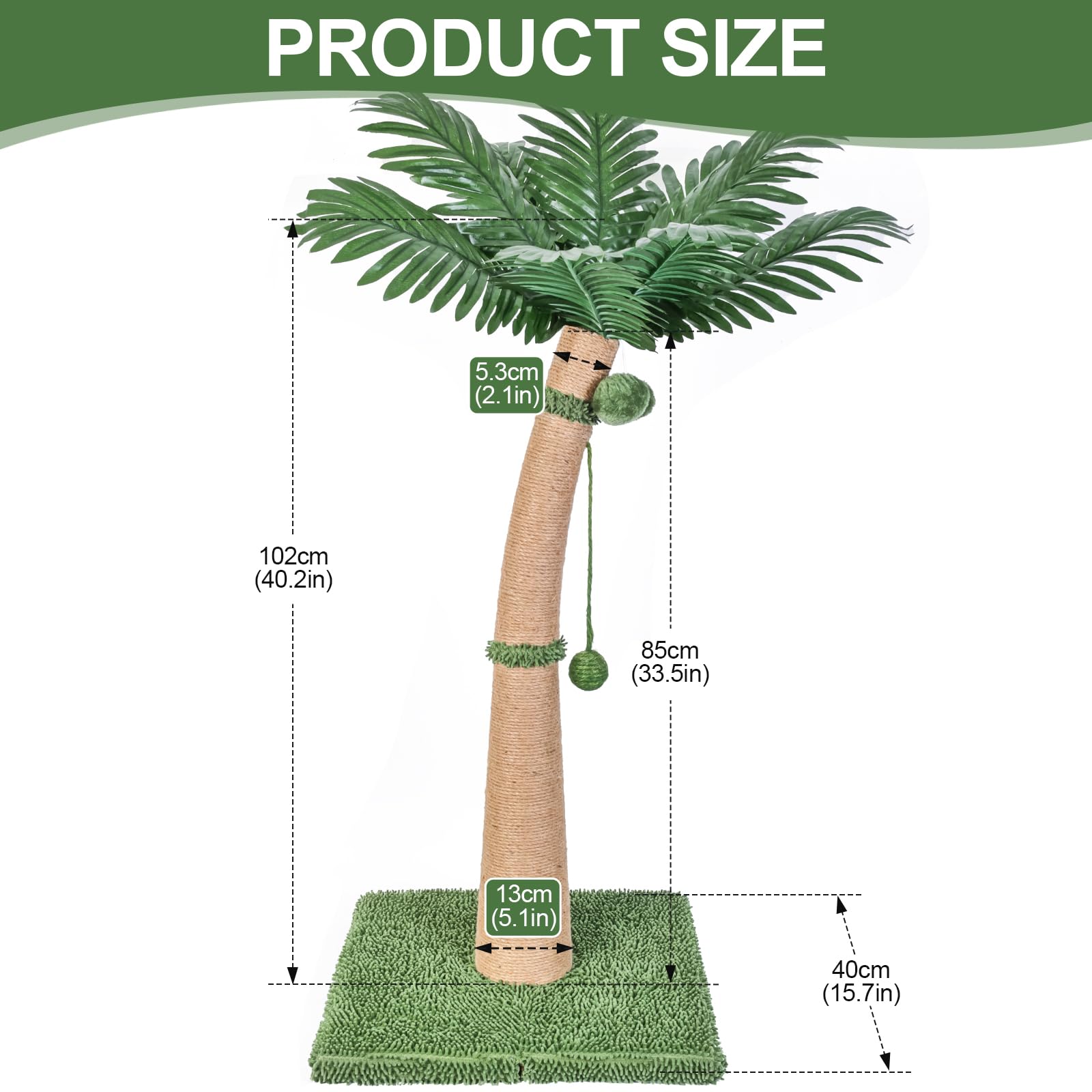 Furlogy 40'' Tall Cat Scratching Post, Curved Design Cat Scratcher Post With 3 Interactive Balls, Natural Sisal Rope Cat Scratch