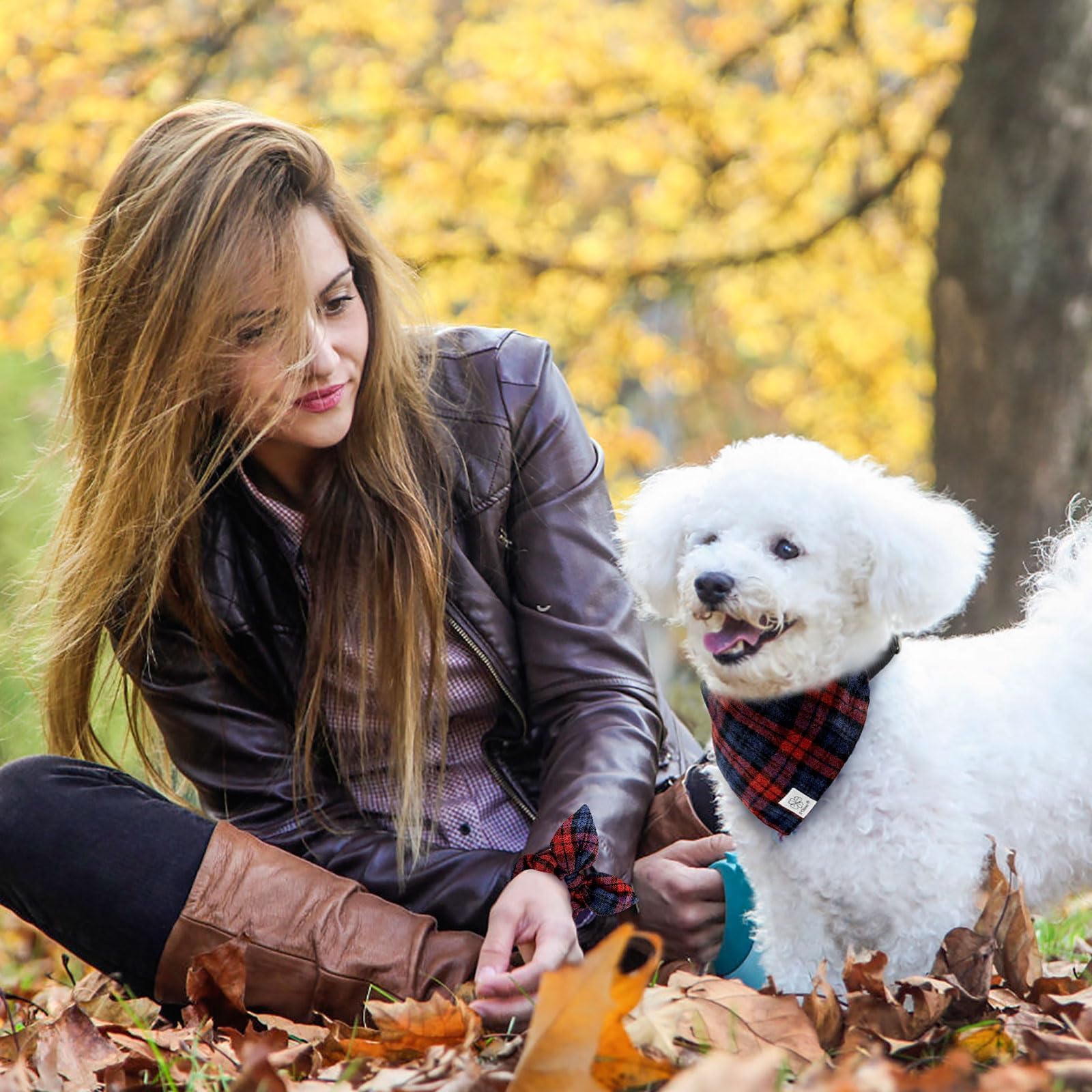 E-Clover Plaid Dog Collar-Dog Bandana Collar & Matching Scrunchie Adjustable Boy Dog Collars For Small Medium Dogs Owner Gift Re