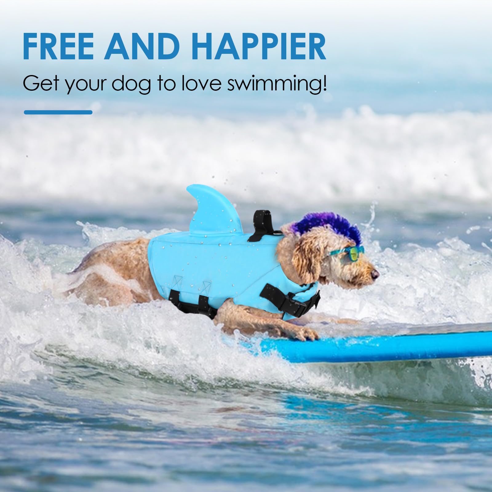 Sunfura Dog Swimming Vest, Adjustable Dog Life Jacket For Boating Pool, High Flotation Puppy Safety Swimsuit Pet Life Preserver With Reflective Strips For French Bulldog, Blue L