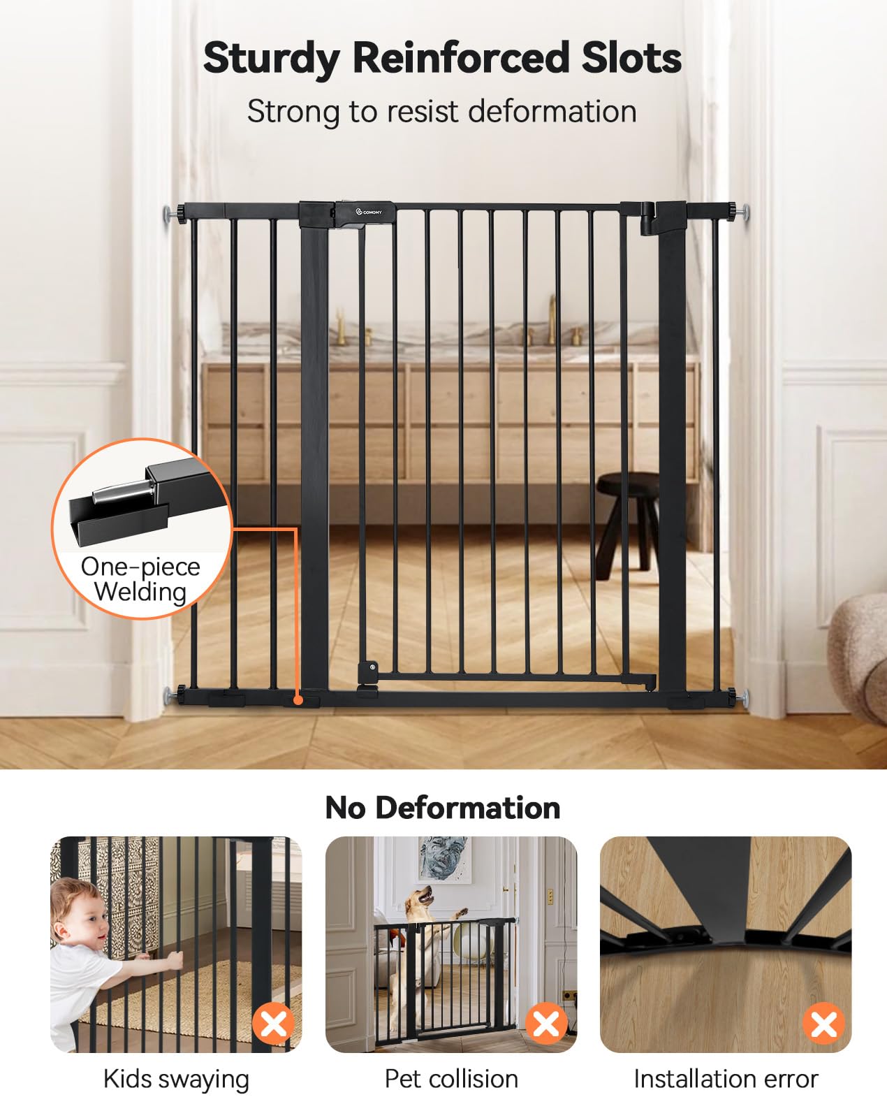 Comomy 36' Extra Tall Baby Gate For Stairs Doorways, Fits Openings 29.5' To 43.3' Wide, Auto Close Sturdy Safety Dog Gate For House, Pressure Mounted Easy Walk Through Pet Gate With Door, Black