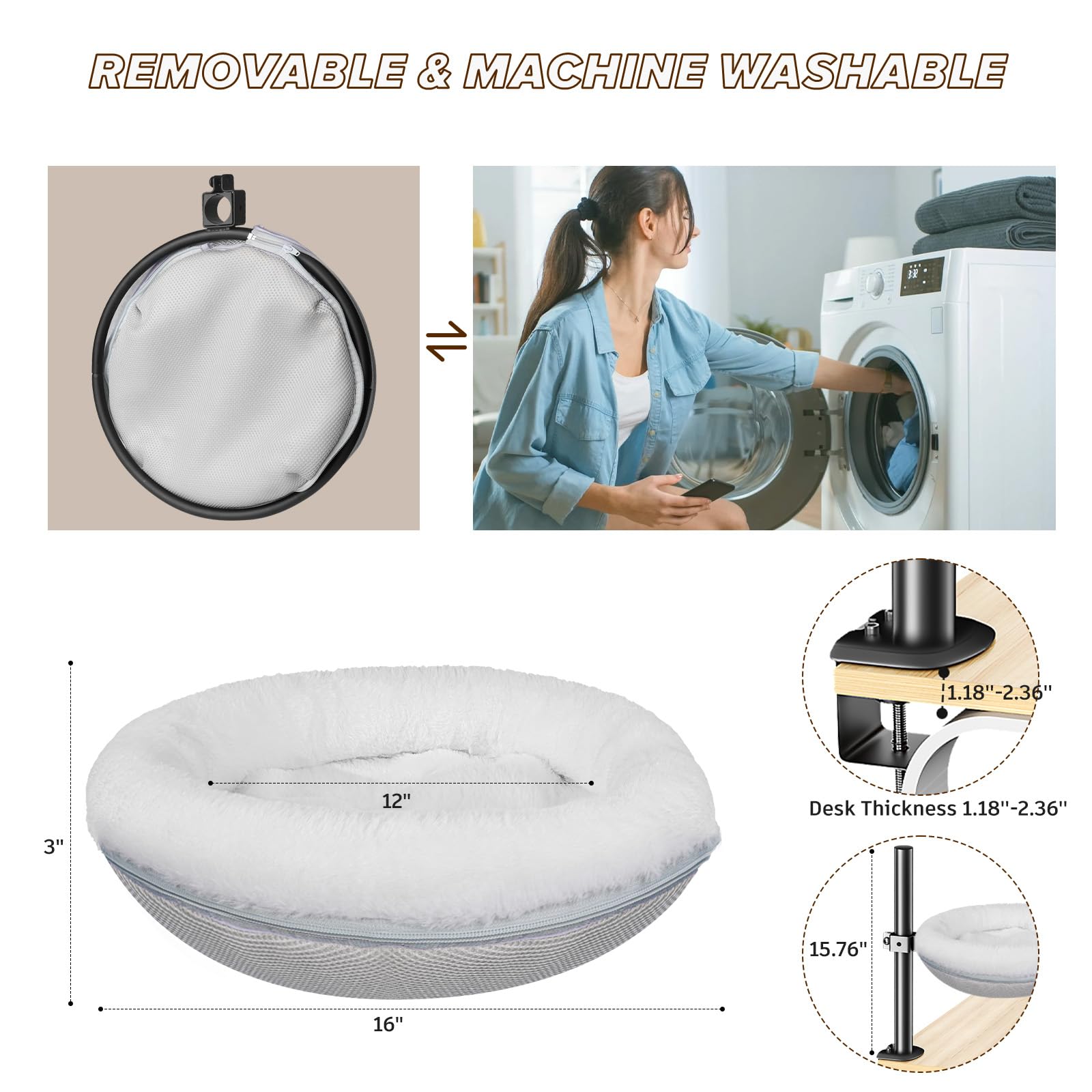 Gomyrod Cat Bed For Desk Removable Cushion Pet Desk Bed For Home Office, Comfortable Cat Perch For Indoor Kitty Max 40 Lbs, 360