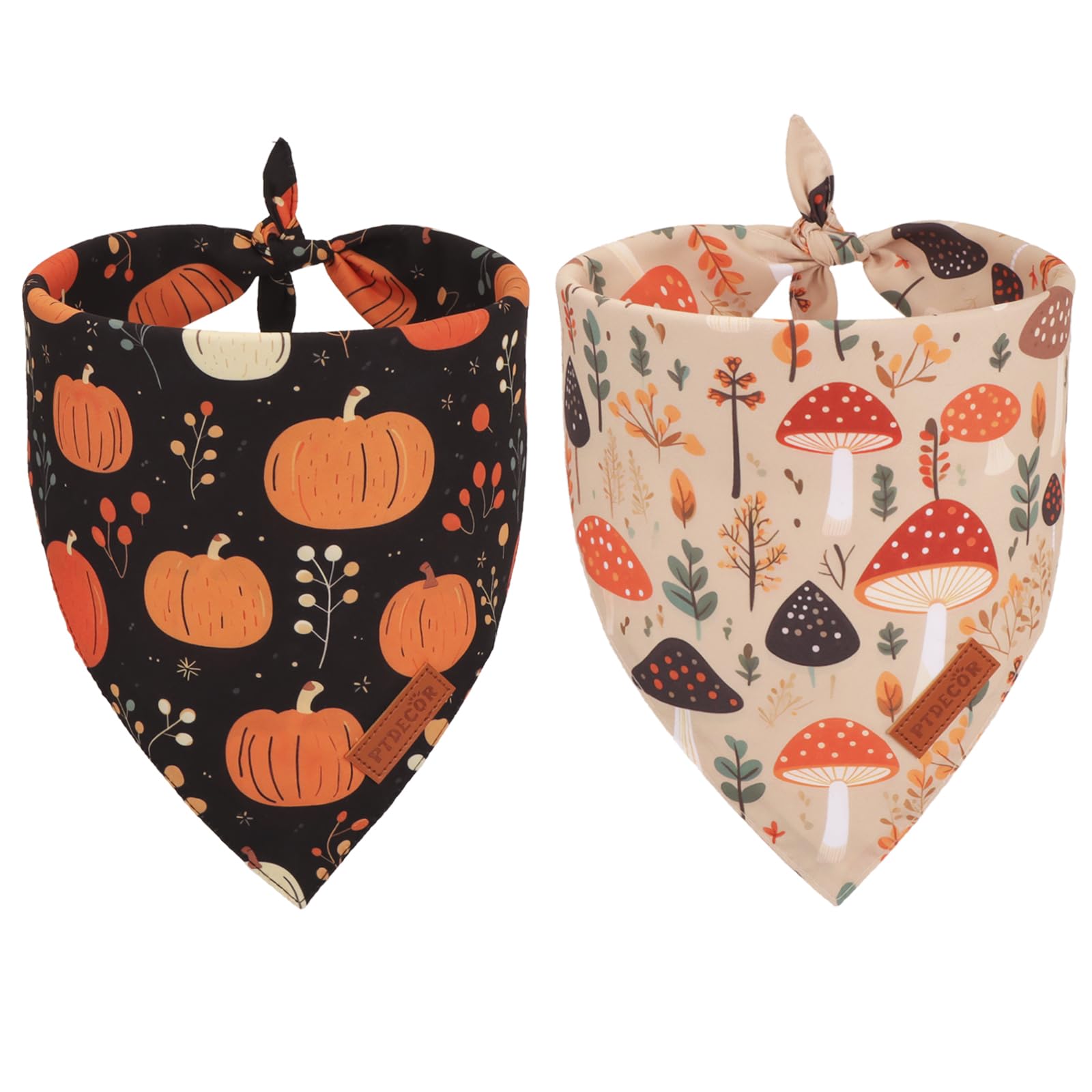 Ptdecor Fall Dog Bandana, Pumpkin Mushroom Design Scarf Reversible Holiday Dog Scarf, Triangle Thanksgiving Bandanas For Medium 