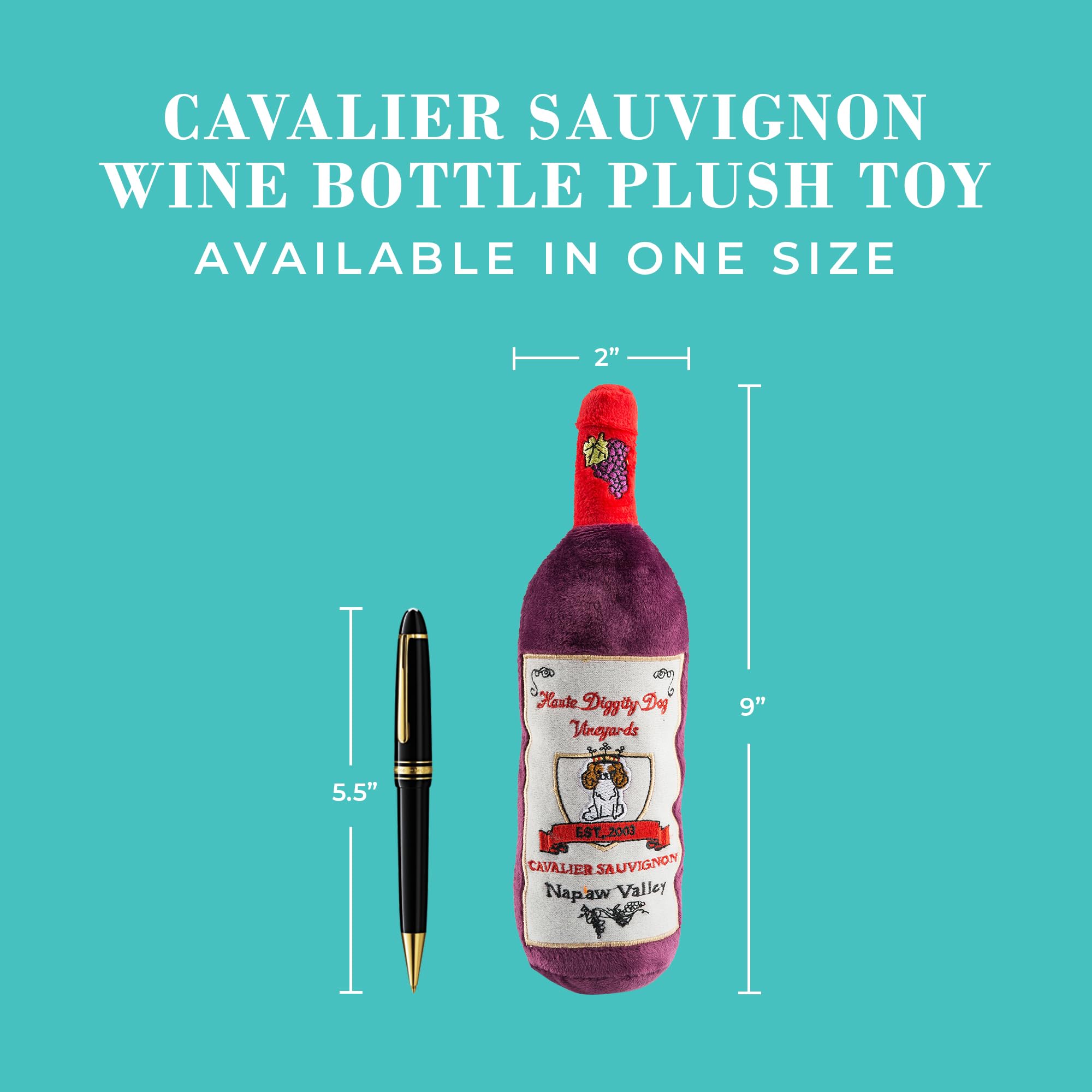 Haute Diggity Dog Cavalier Sauvignon, Plush Designer Dog Toys with Interactive Squeaker, Stimulating Pet Enrichment, Machine-Was