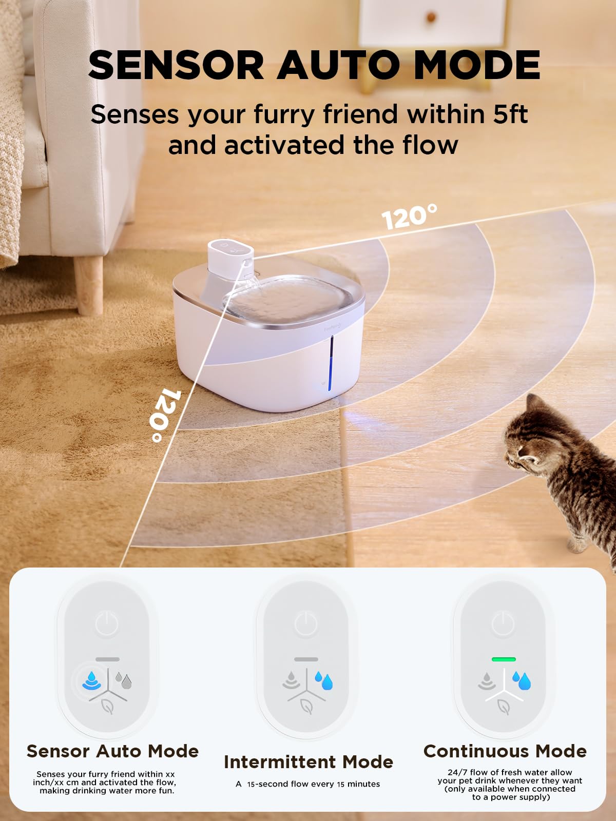 Cordless Cat Water Fountain Battery Operated, Feelneedy 4L/135 Fl Oz Pet Water Fountain For Cats And Dog With Motion Sensor, Ult