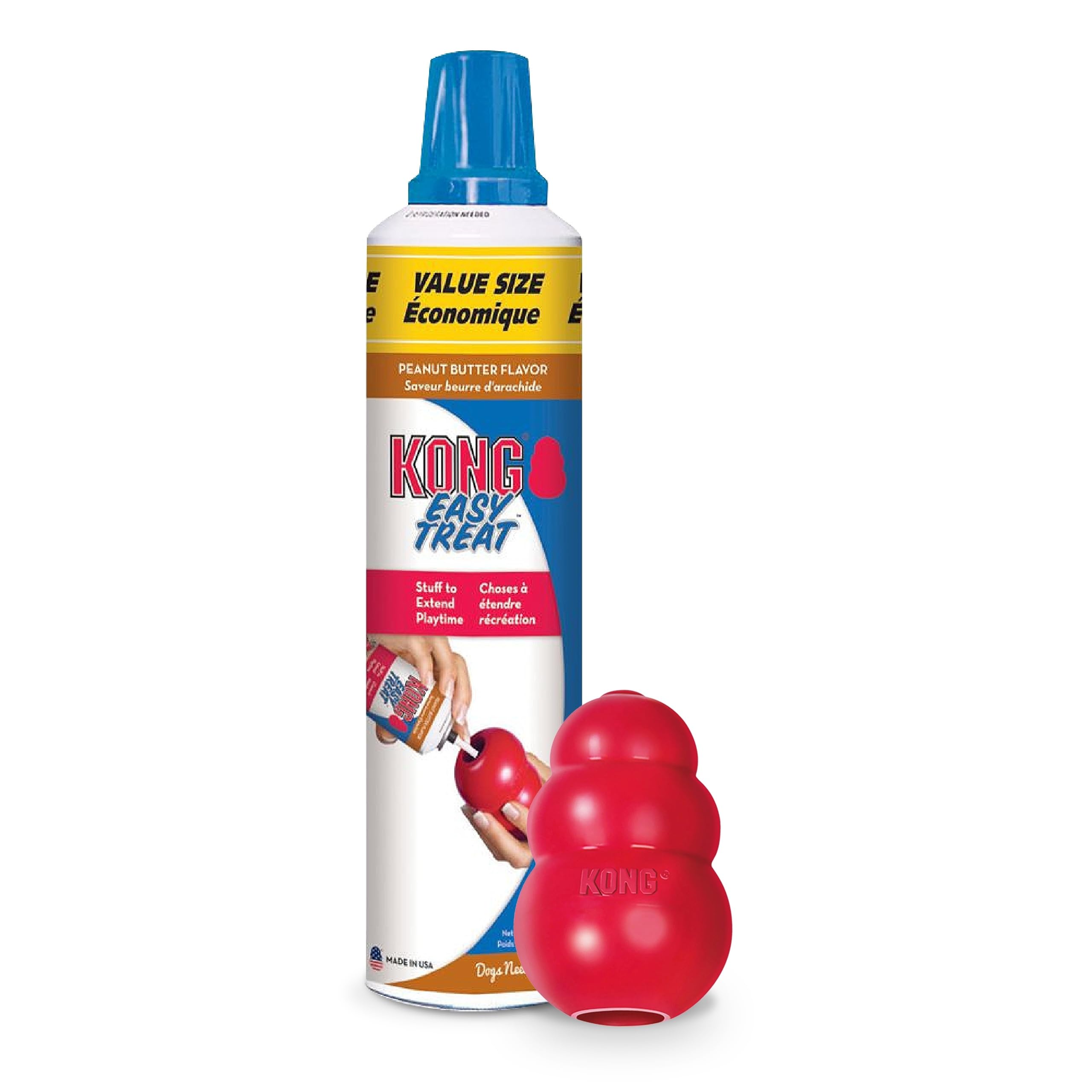 Kong Classic Stuffable Dog Toy Easy Treat Peanut Butter Spray - Fetch & Chew Toy For Dogs - With Dog Toy Filler Treat - For Hour