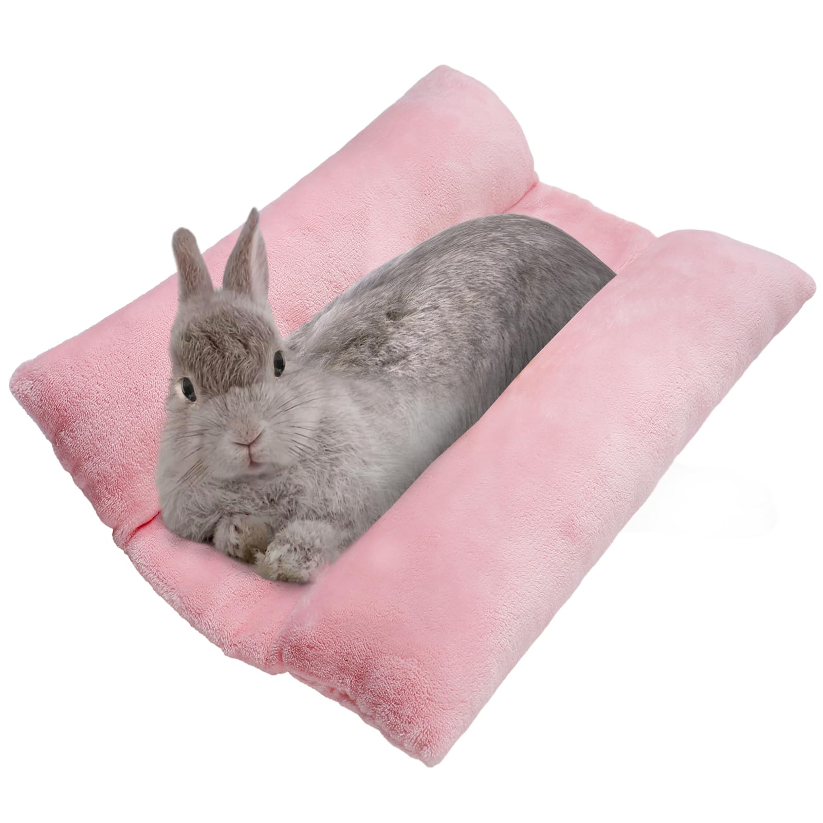 Mewtogo 15.7 X 14In Rabbit Bed, Thickened Soft Bunny Bed, Cuddle Cushion Plush Mat With Cotton Lounger Pillows, Small Pet Flop M