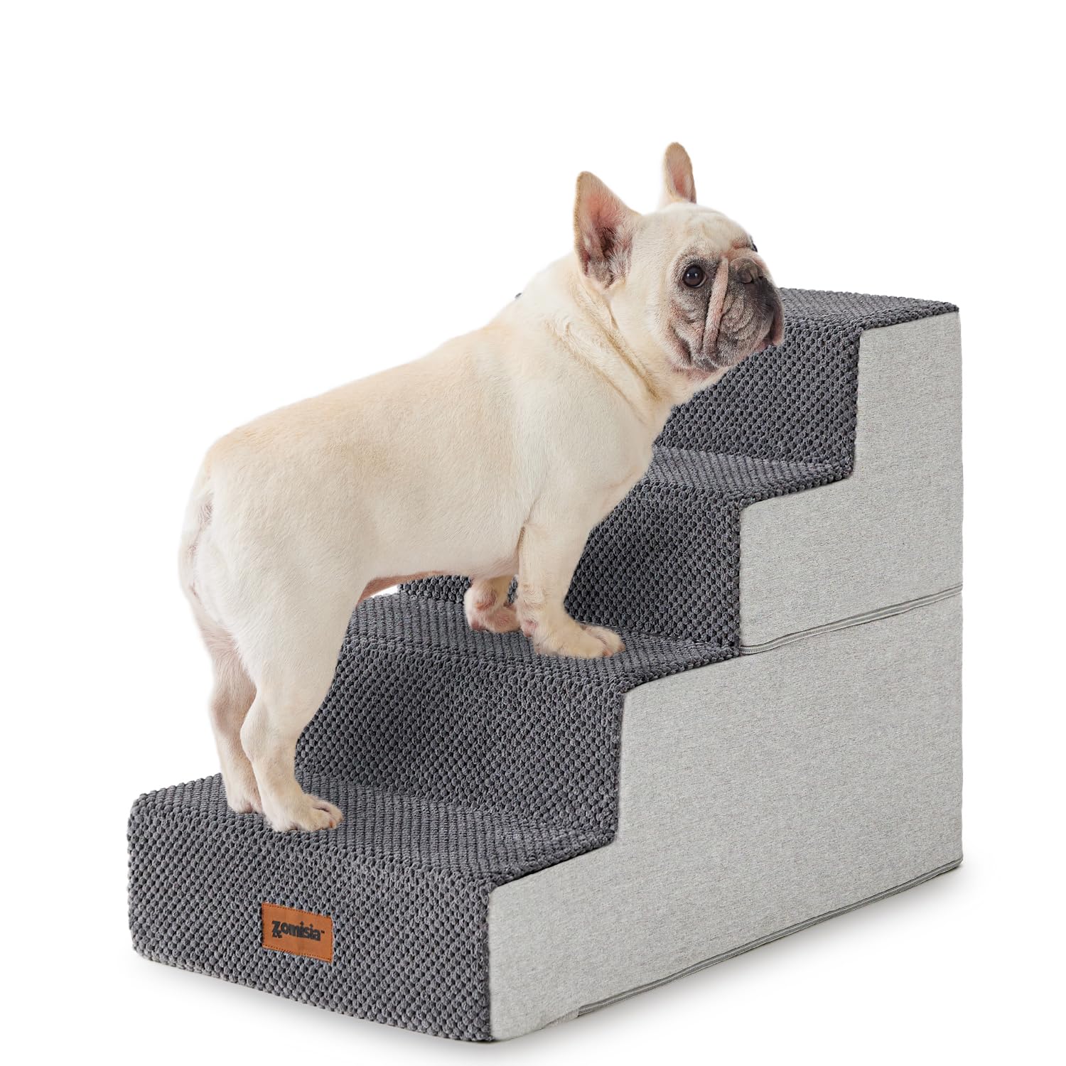 Zomisia Dog Stairs For Small Dogs - Pet Stairs 2 In 1 With Zippers Suitable For Couch And Bed, 30D Foam Dog Steps With Non Slip 