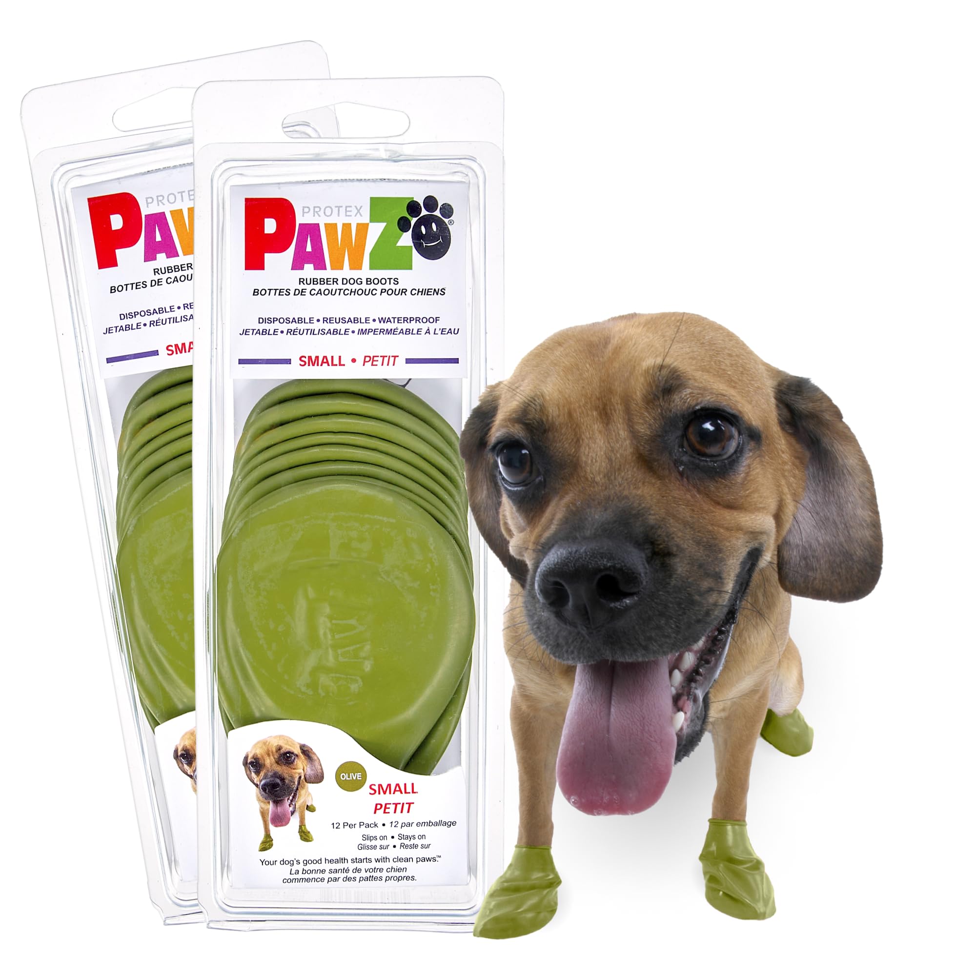 PawZ Rubber Dog Boots for Paws up to 2 1/2'', 24 Total (2 Packs of 12) - All-Weather Dog Booties for Hot Pavement, Snow, Mud, an