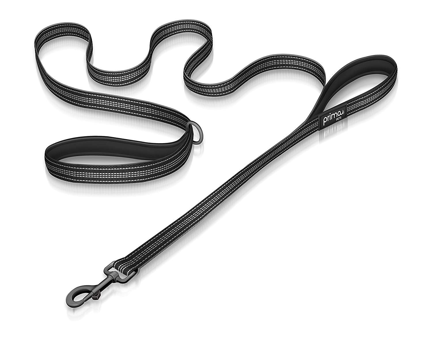 Reflective 6 Feet Nylon Dog Leash With Padded Double Handles, 2 Heavy Duty Dual Neoprene Handles For Control Safety Training Dur