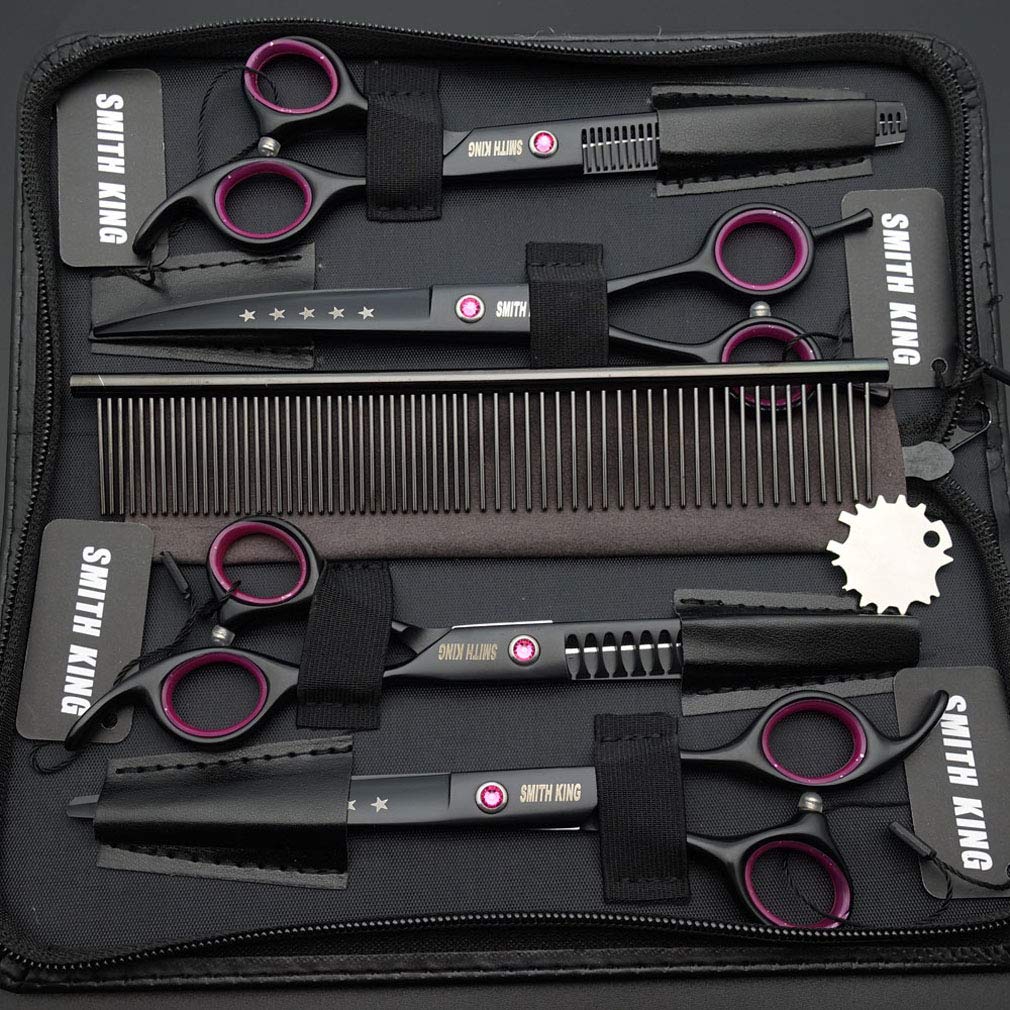 7.0 Inches Professional Dog Grooming Scissors Set Straight & Thinning & Curved & Chunkers 4Pcs In 1 Set (With Comb)