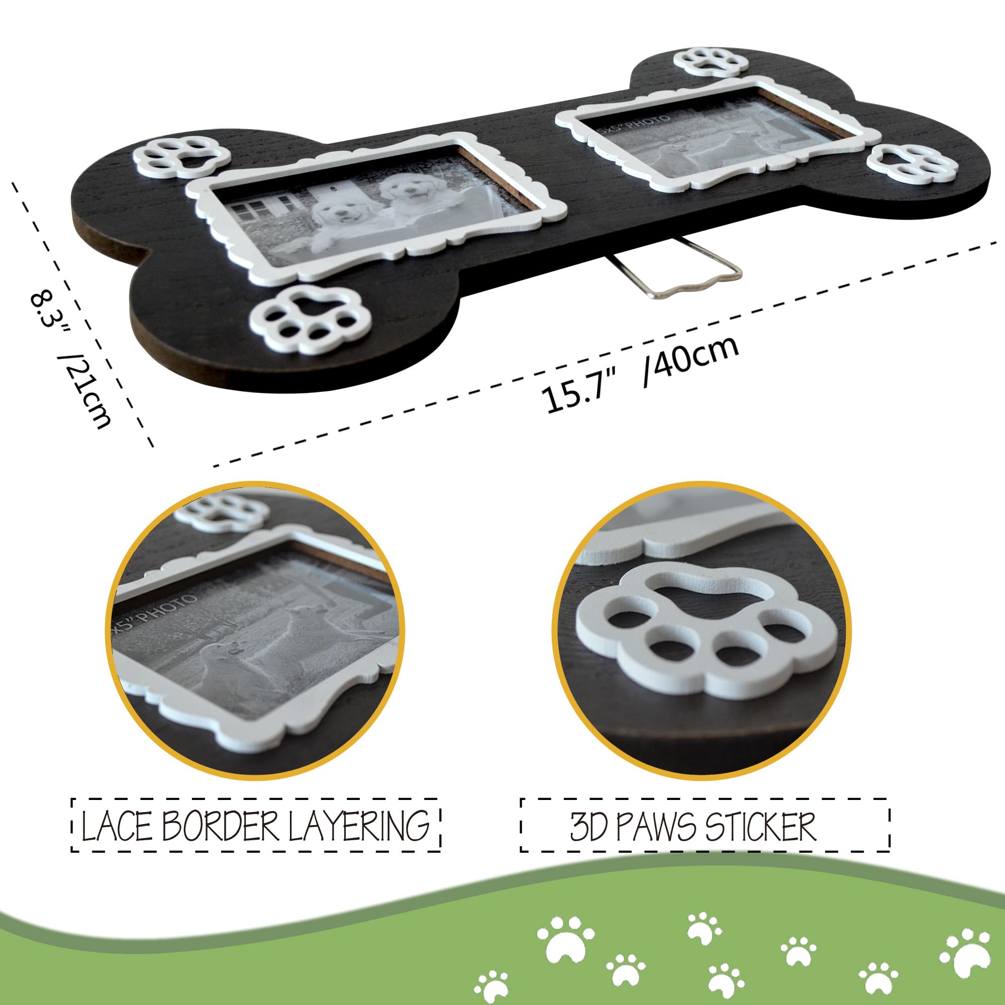 Exquideca Dog Memorial 3.5X5 Inches Bone Shaped Double Picture Frame - Pet Passing Away Sympathy Gift With Paw Print - Bereaveme