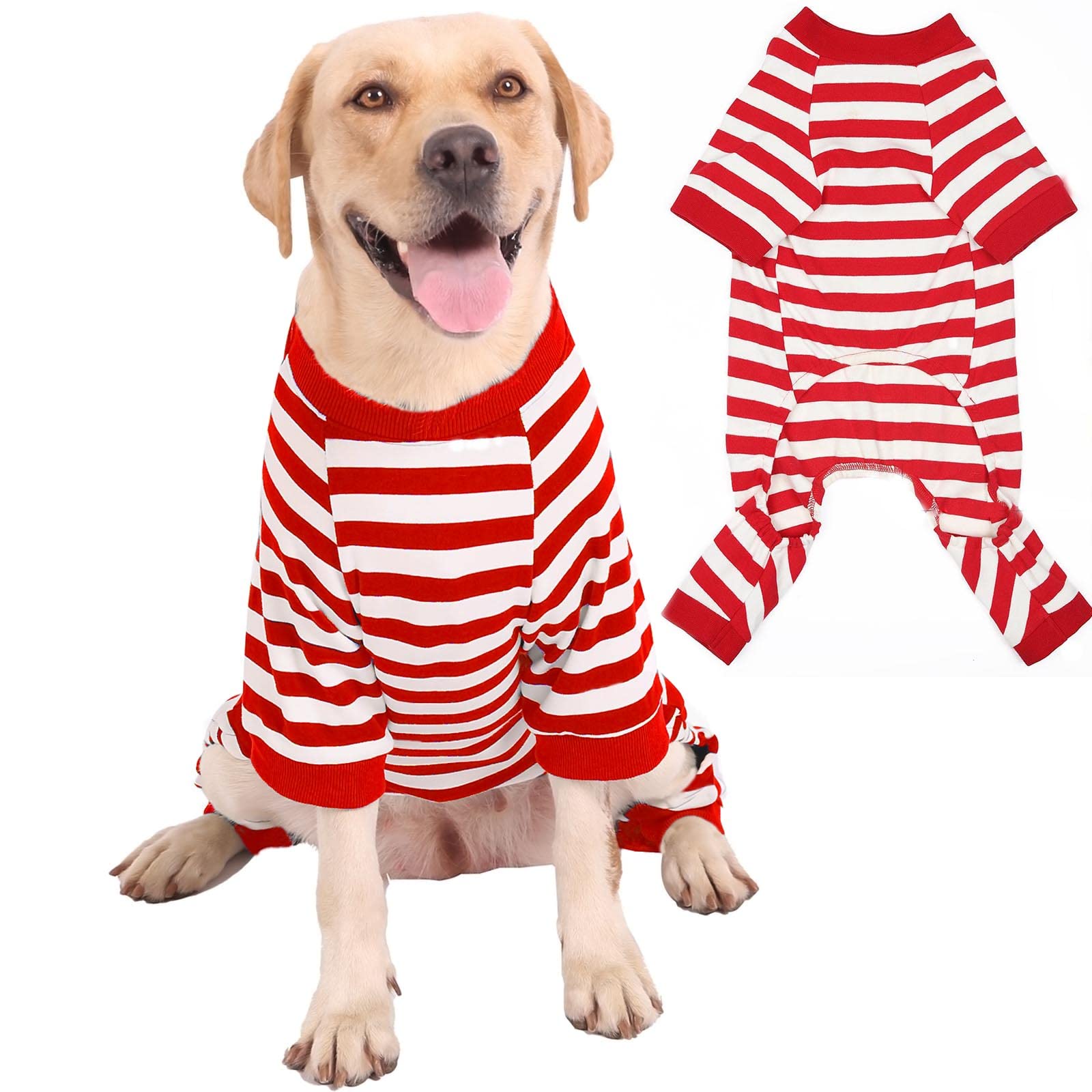 Uadonile Dog Pajamas,95% Cotton Thermal Jumpsuit, Comfortable Striped Pjs,Size From Xs-Xxxl,For Small Large Dog Breeds,Red Extra