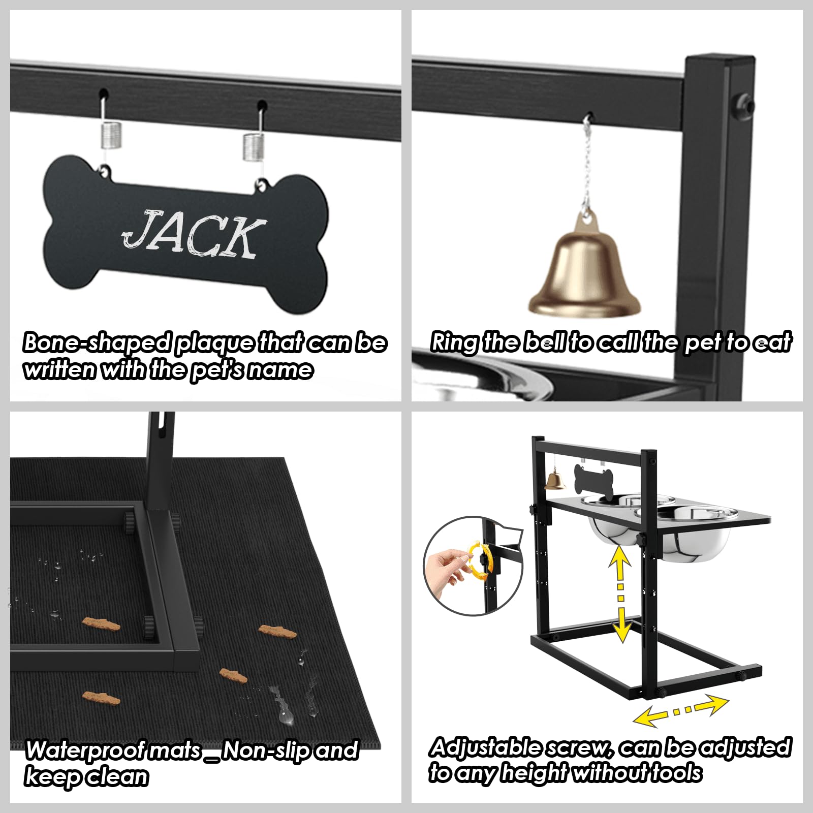 SHAINFUN Elevated Dog Bowls for Large Dog with Mat, Adjustable Height 4.3''-11.8'', Metal Raised Dog Bowl Stand, Two 1.7L Stainl