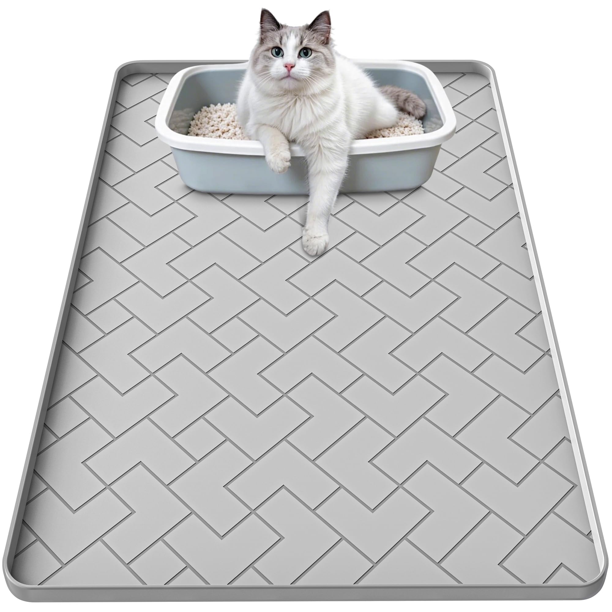 Silicone Cat Litter Mat for litter box Large 34 X 22-Easy to Clean Cat Litter Trapping Mat, Waterproof, urine-proof and non-slip