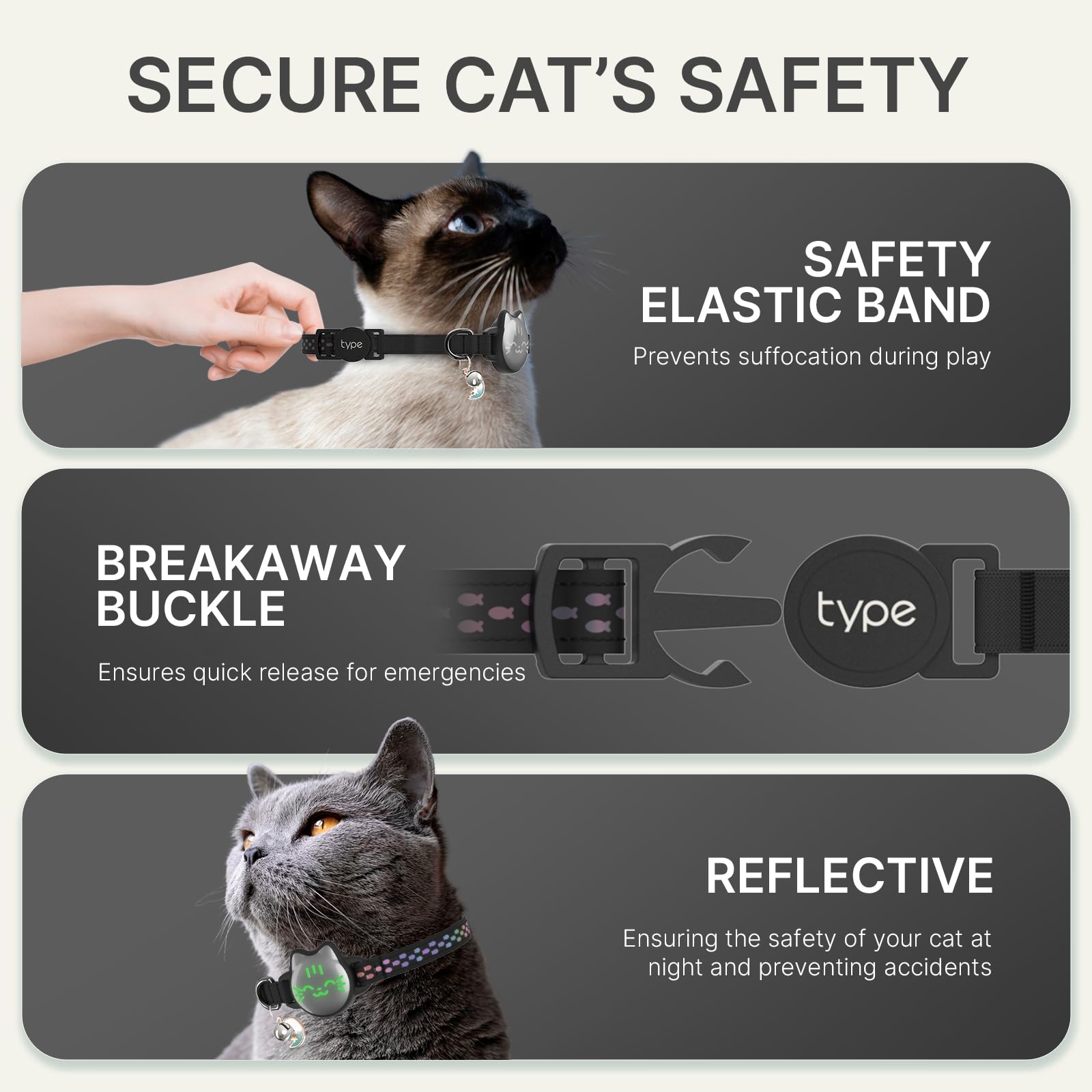 Waterproof Airtag Cat Collar, Breakaway Cat Airtag Collar With Luminous & Reflective Fish Pattern, Lightweight Kitten Collar For Apple Air Tag, Hidden Gps Tracker Holder For Cats, Kittens(9-13')