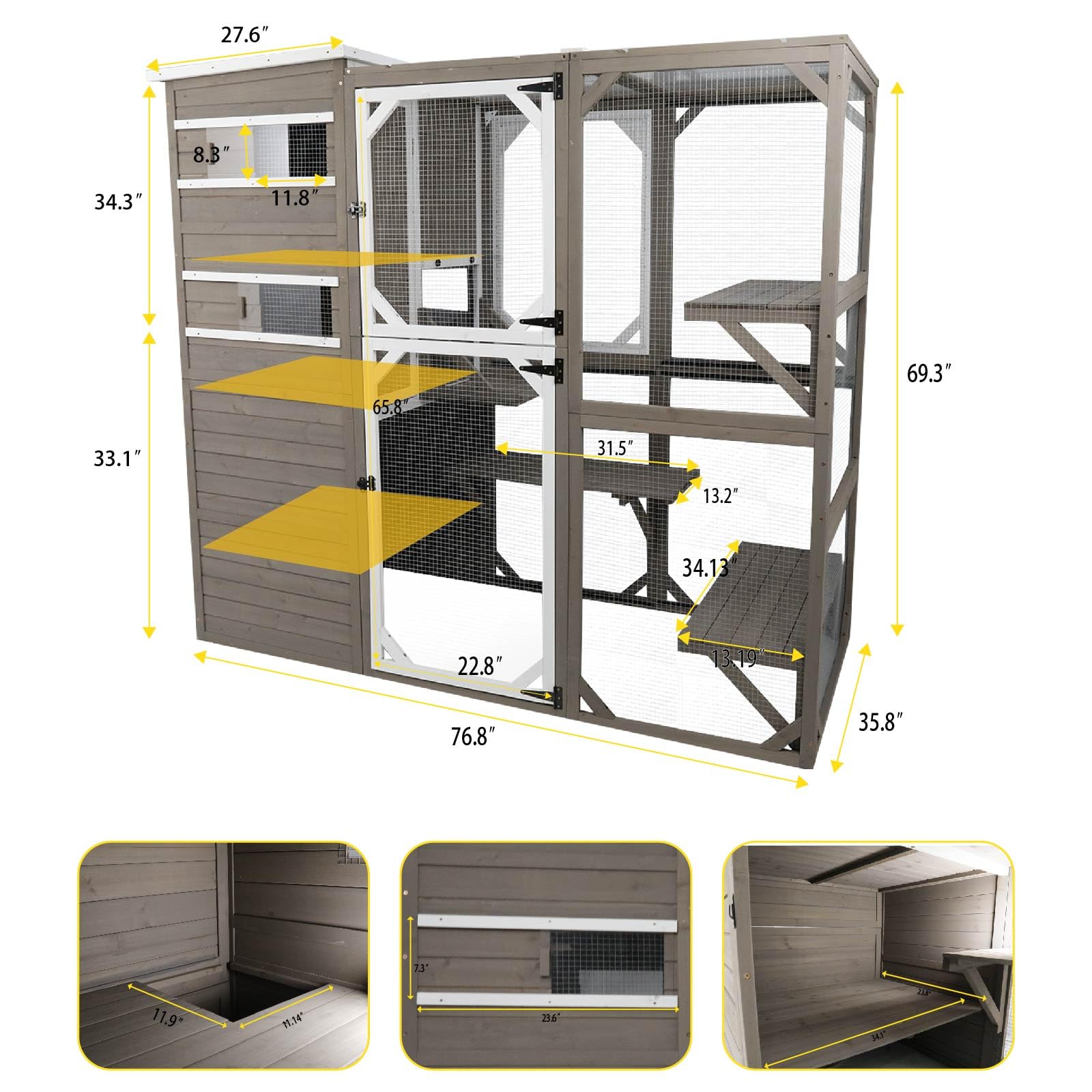 Gowoodhut Large Outdoor Catio Enclosures - Wooden Cat House Weatherproof With Multi Platforms & Weather Resistant Roof, Indoor I