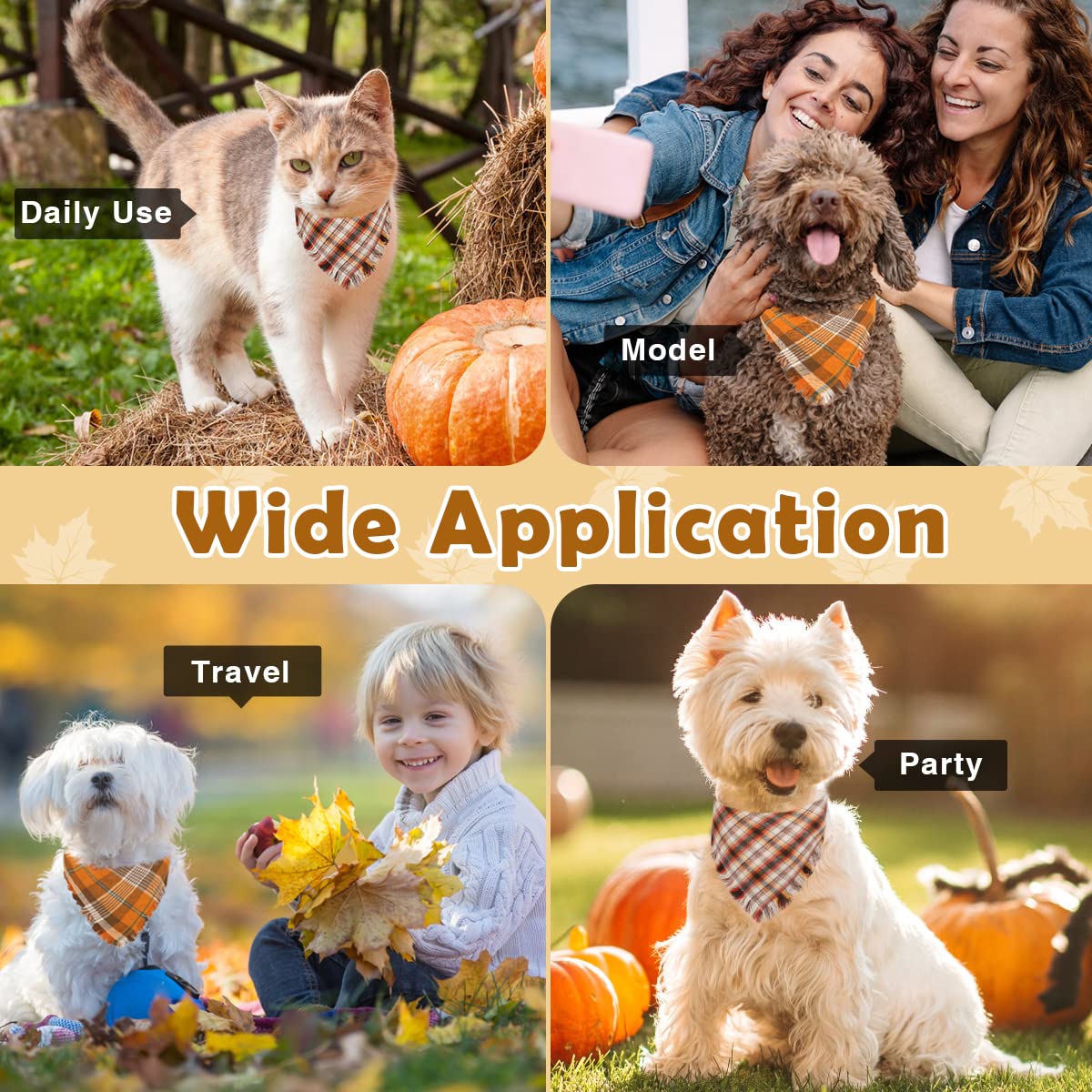 Kytely 2 Pack Fall Dog Bandanas Autumn Dog Bandana Thanksgiving Plaid Pets Scarf Triangle Bibs For Cat Small Dogs Pets