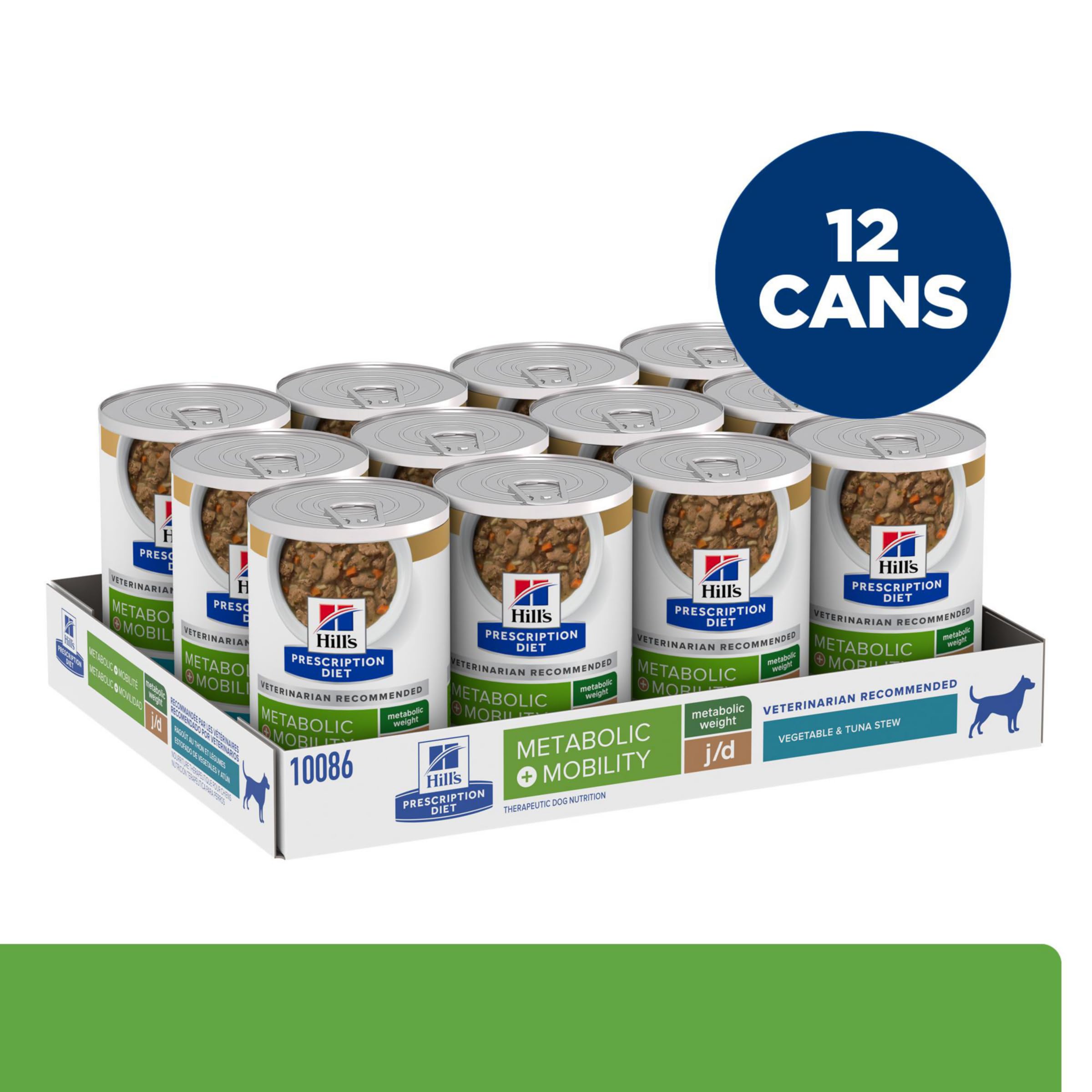 Hills Prescription Diet Metabolic + Mobility, Weight + j/d Joint Care Vegetable & Tuna Stew Wet Dog Food, Veterinary Diet, 12.5