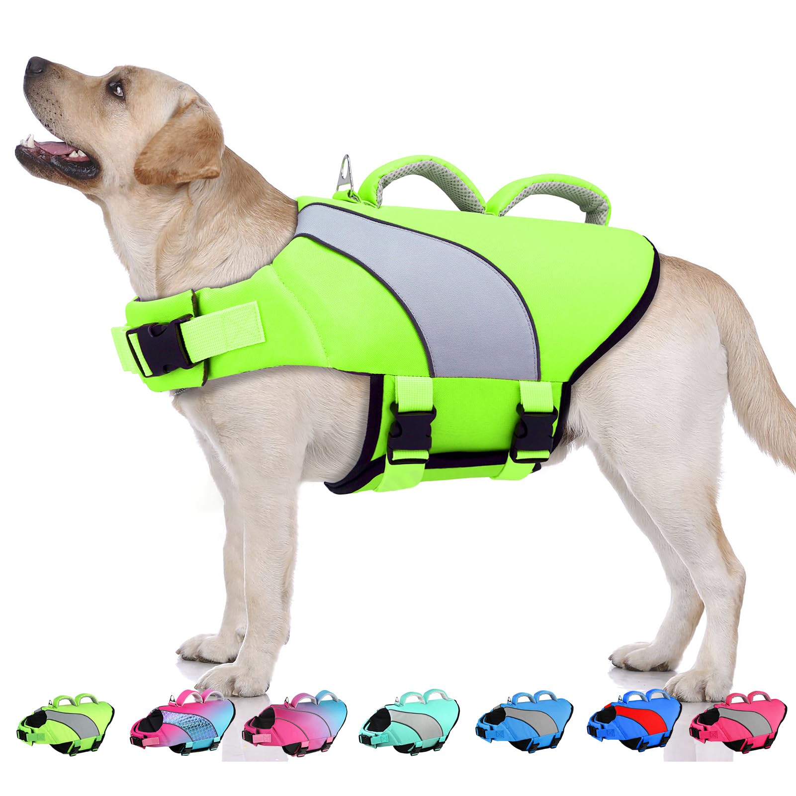 Doglay Dog Life Vest, Dog Life Jacket With Double Rescue Handles And Reflective Stripes, Adjustable High Visibility Swimming Saf