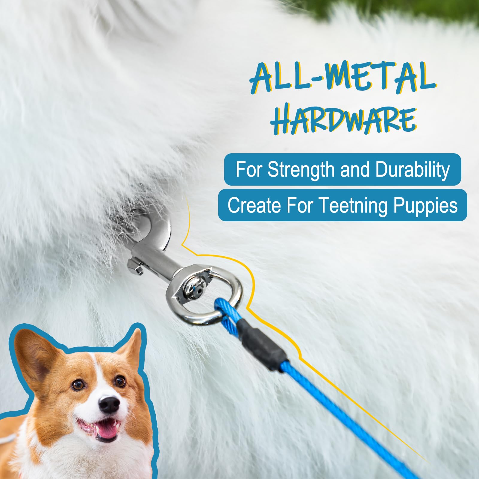 Mi Metty 2 Pack Dog Leash 6Ft Chew Proof Metal Leash For Medium Large Dogs-Anti Chew Dog Leashs For Teething Puppie (Blue, 6Ft)