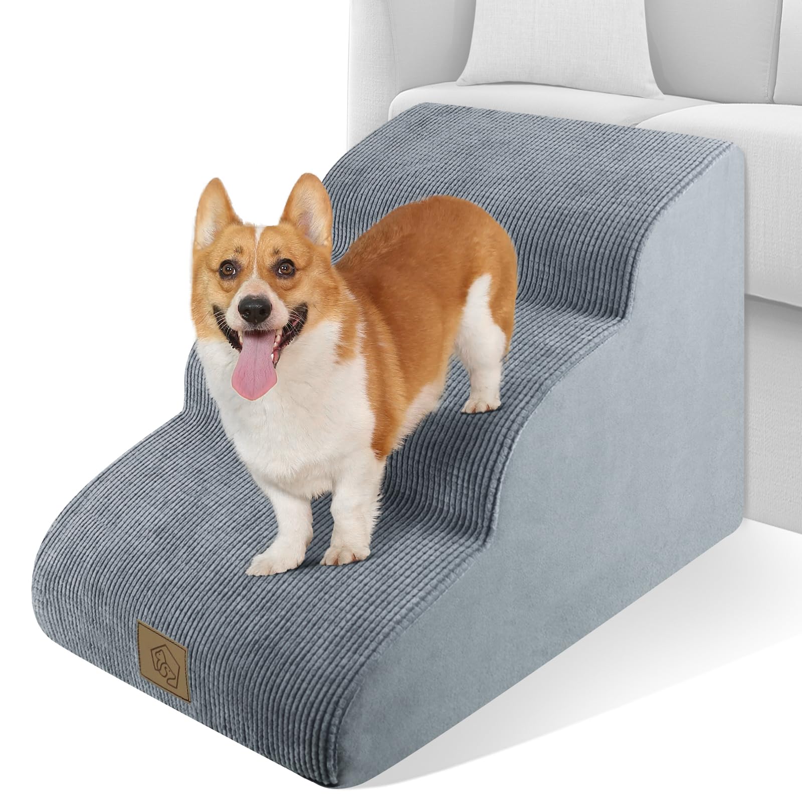 3-Tiers Foam Dog Stairs For High Sofa Bed Couch, High Density Foam Steps Stairs For Indoor,Dog Stairs Ladder Ramp Non Slip For Old Small Dogs Easy Access,60 Lbs Support,Free 3 Pcs Lint Roller Set