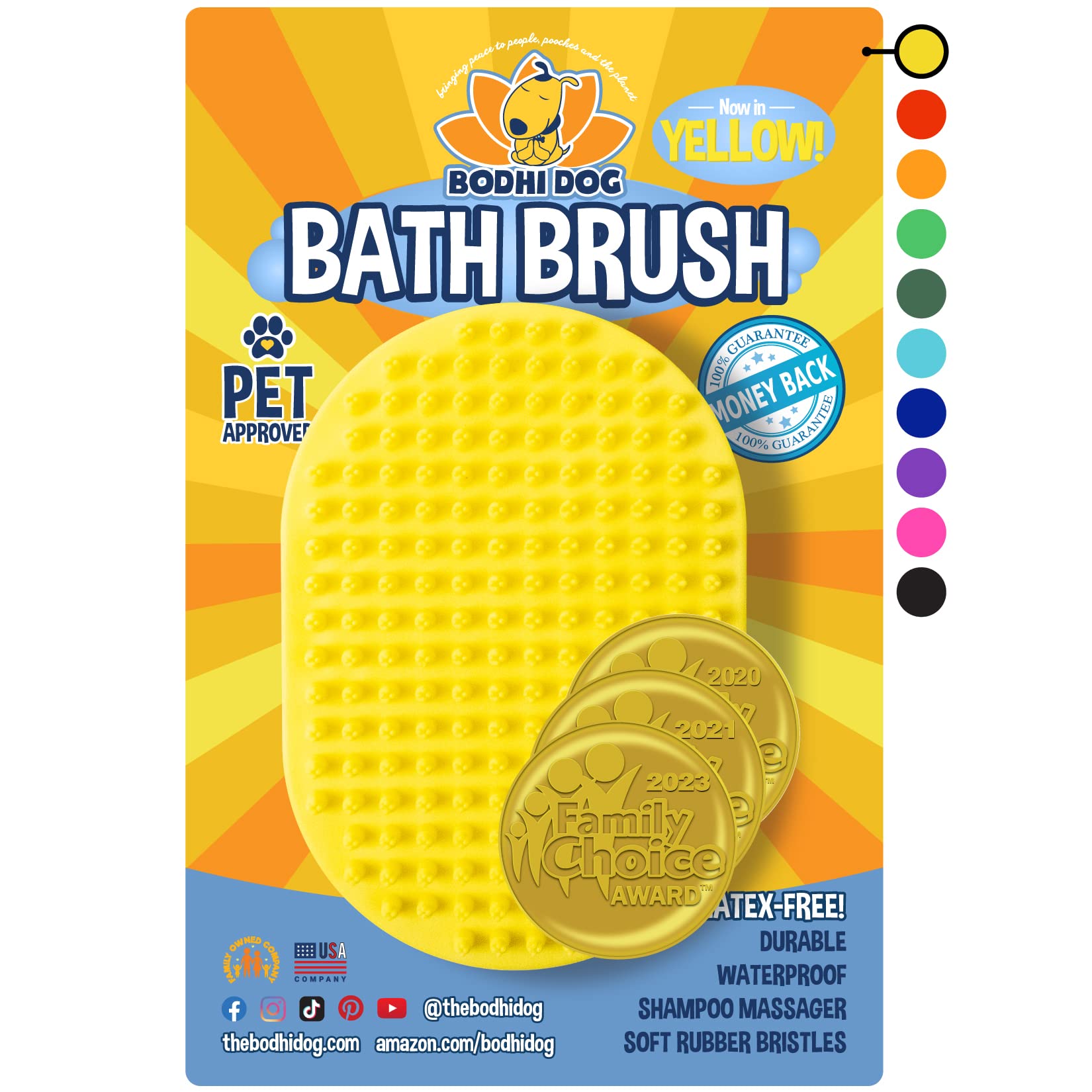 Bodhi Dog Shampoo Brush - Pet Grooming & Bath Supplies for Dogs and Cats - Bath Brush for Long & Short Hair - Premium Scrubber f