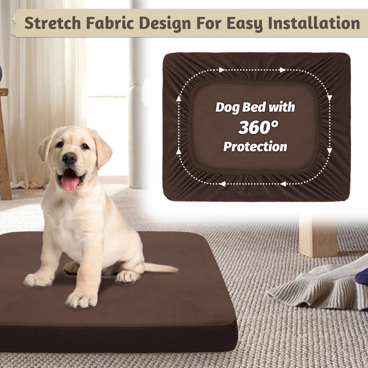 Softown Dog Bed Replacement, Washable Waterproof Cover For Dog Cat, Brown, 48X30X6 Inches