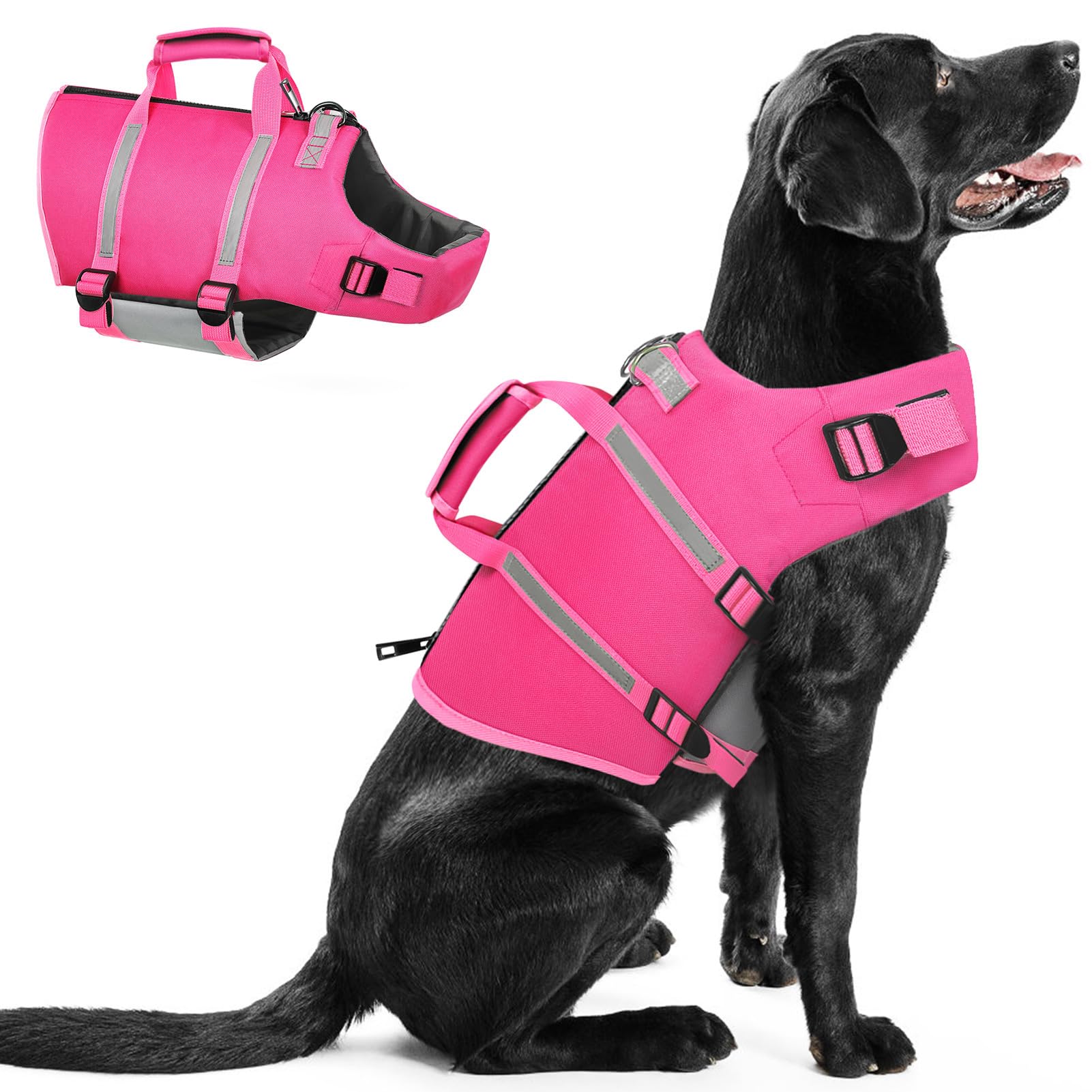Queenmore Large Dog Life Jacket, Floating Vest For Swimming And Boating, Lightweight Adjustable Reflective Lifesaver With Back Z