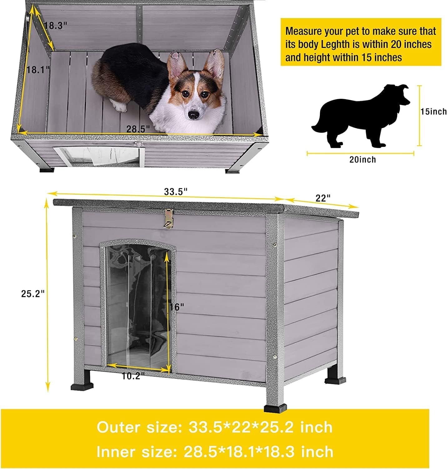 Aivituvin Large Dog House Outdoor Indoor Weatherproof Dog House For Small & Medium & Large Dogs With Unique All-Around Iron Fram