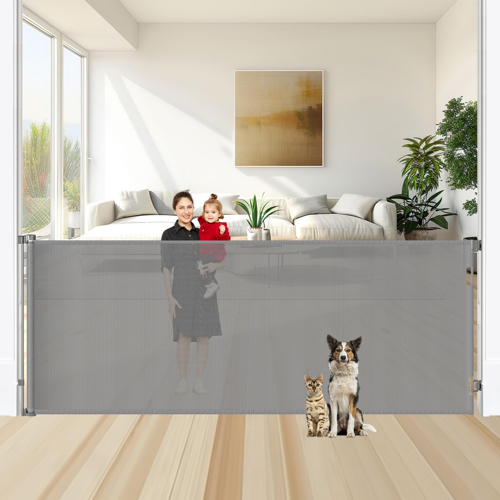 48inch Tall X 95inch Extra Wide Retractable Gate Extra Tall Pet Gate for Wide Openings Tall Dog Gate Indoor Outdoor Tall Baby Gate for