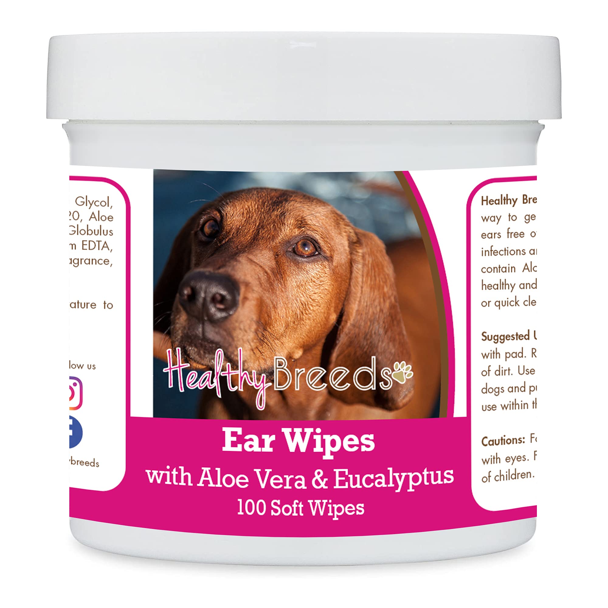 Healthy Breeds Redbone Coonhound Ear Cleaning Wipes with Aloe & Eucalyptus for Dogs 100 Count