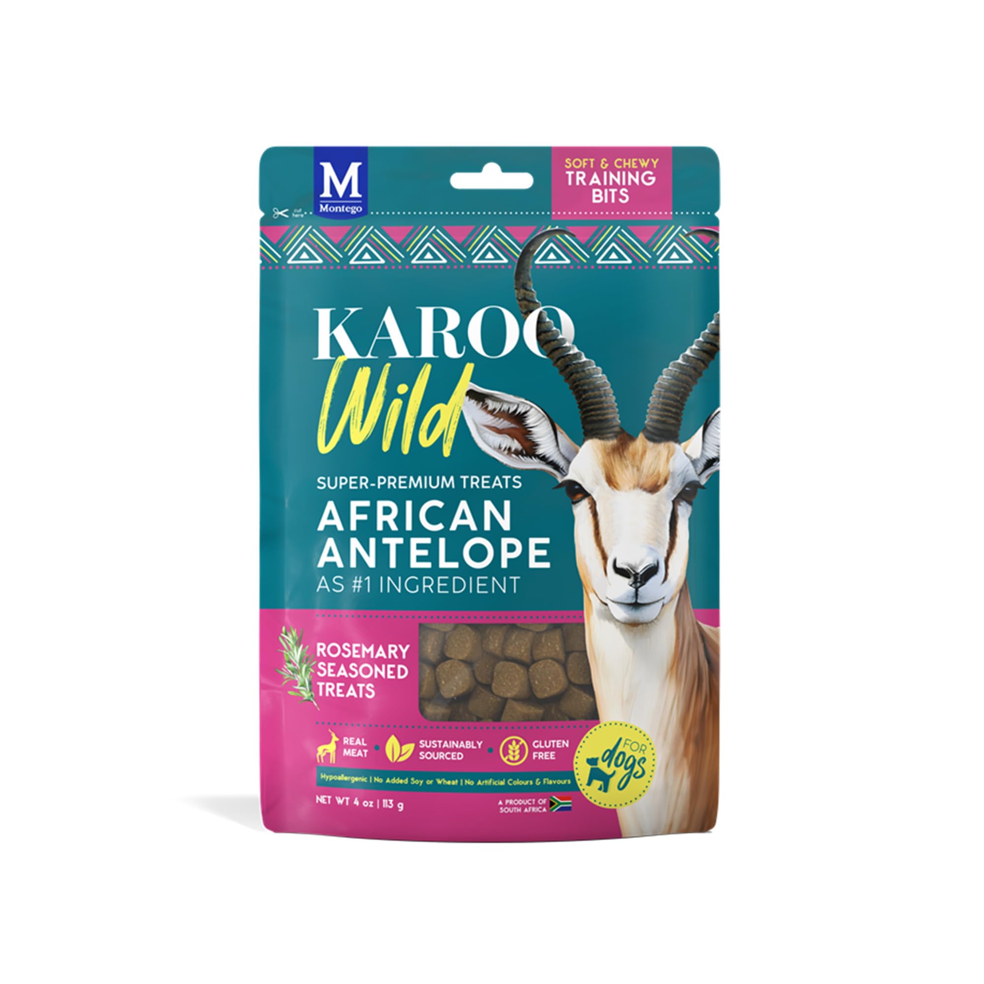 Karoo Wild Training Bits Rosemary Seasoned Treats for Dogs - 4 oz - Soft & Chewy Protein Bits Made with African Antelope - Great