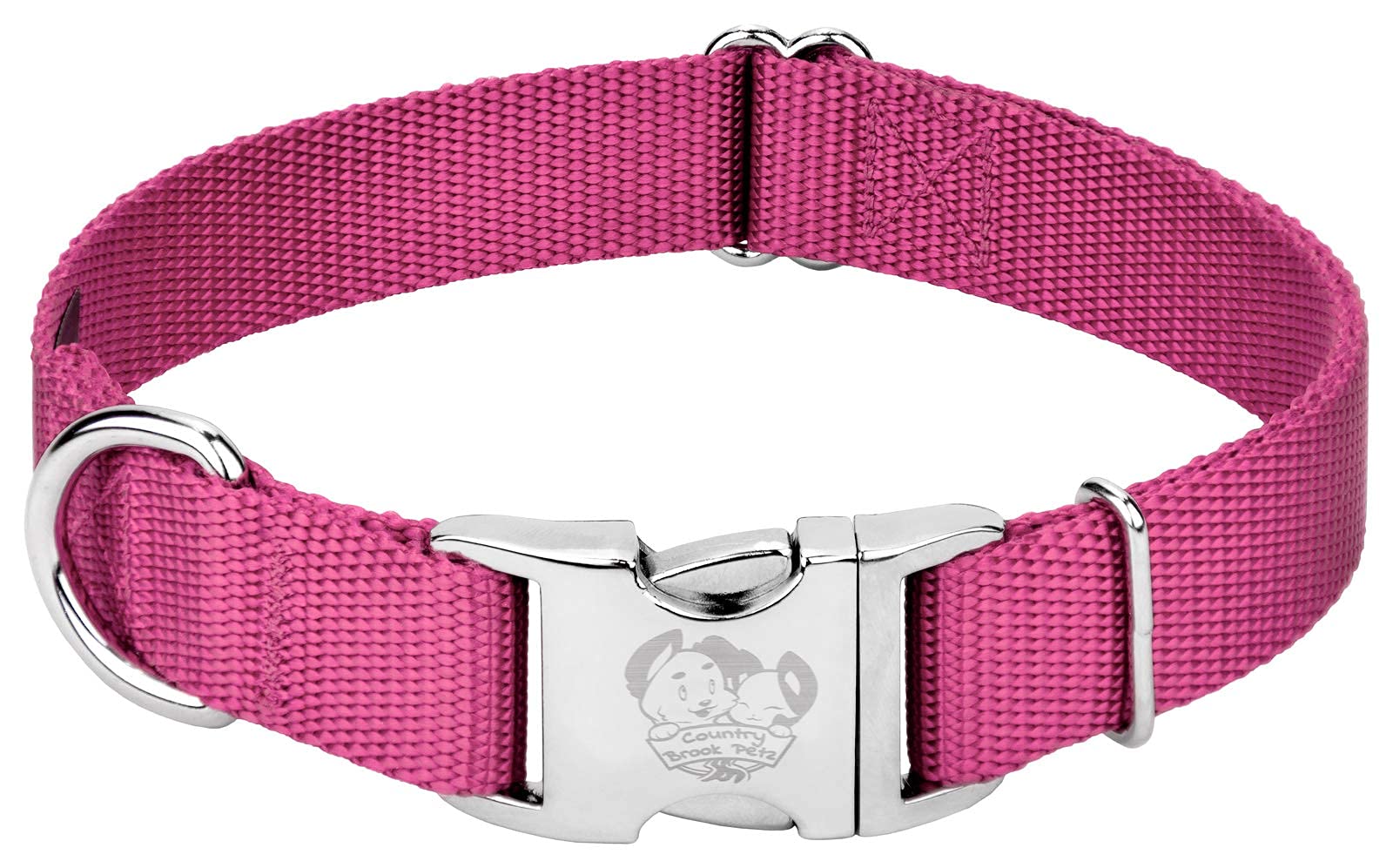 Country Brook Design - Vibrant 30+ Color Selection - Premium Nylon Dog Collar With Metal Buckle (Medium, 3/4 Inch, Rose)